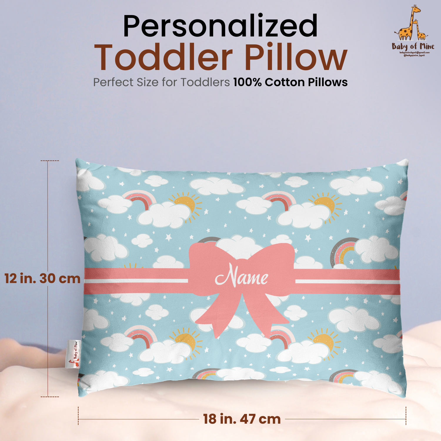 Baby of Mine Premium Baby Infant Pillow for Kids Age 1 Year To 5 Years - Imported Super Soft Fabric - Blue Rainbow Cloud Print