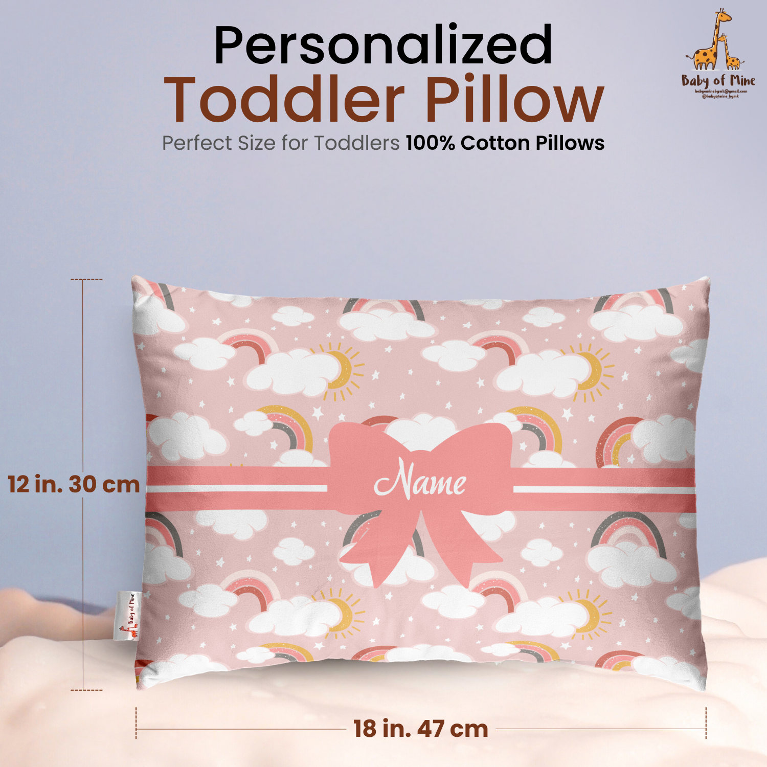 Baby of Mine Premium Baby Infant Pillow for Kids Age 1 Year To 5 Years - Imported Super Soft Fabric - Pink Rainbow Cloud Print