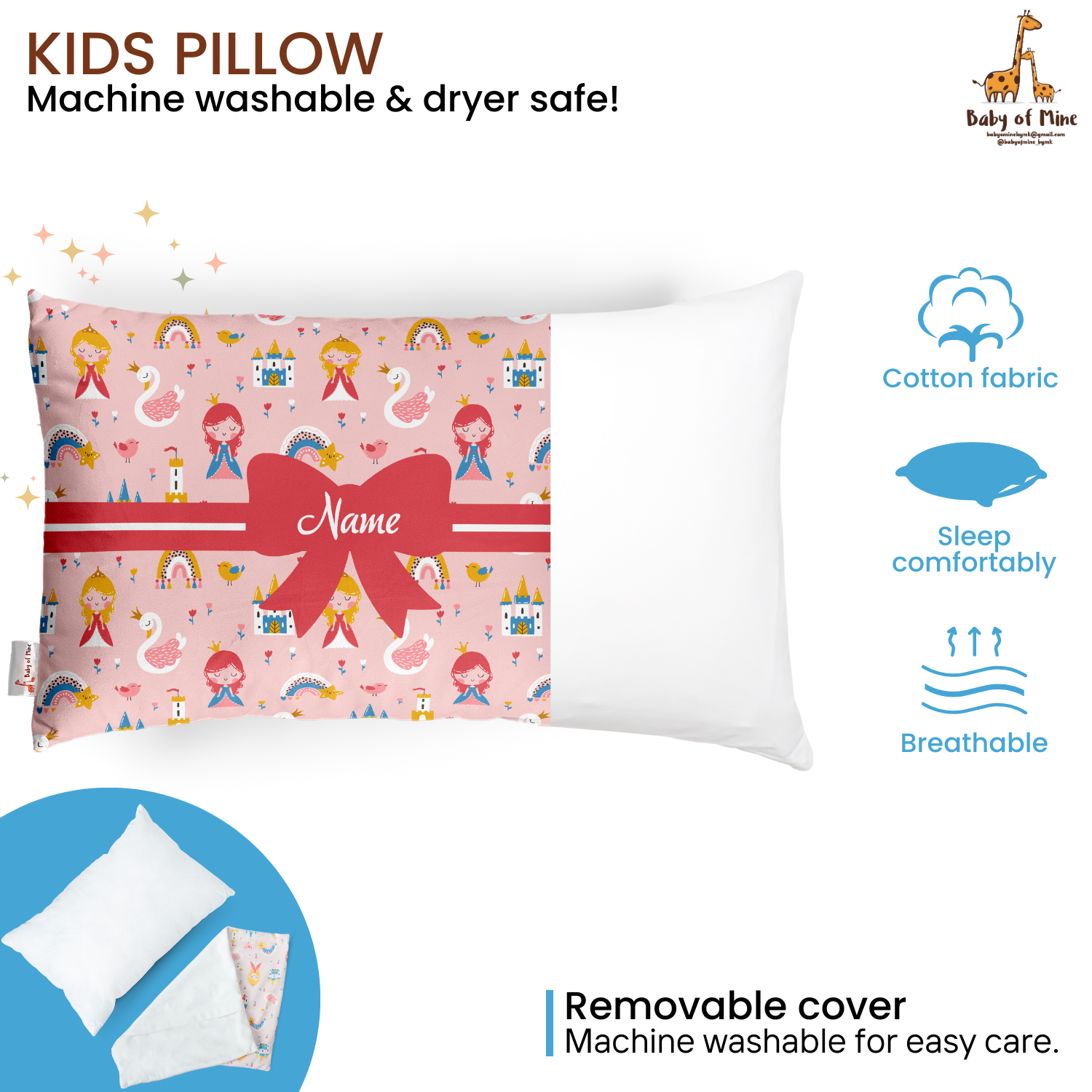 Baby of Mine Premium Baby Infant Pillow for Kids Age 1 Year To 5 Years - Imported Super Soft Fabric - Princess Castle Print