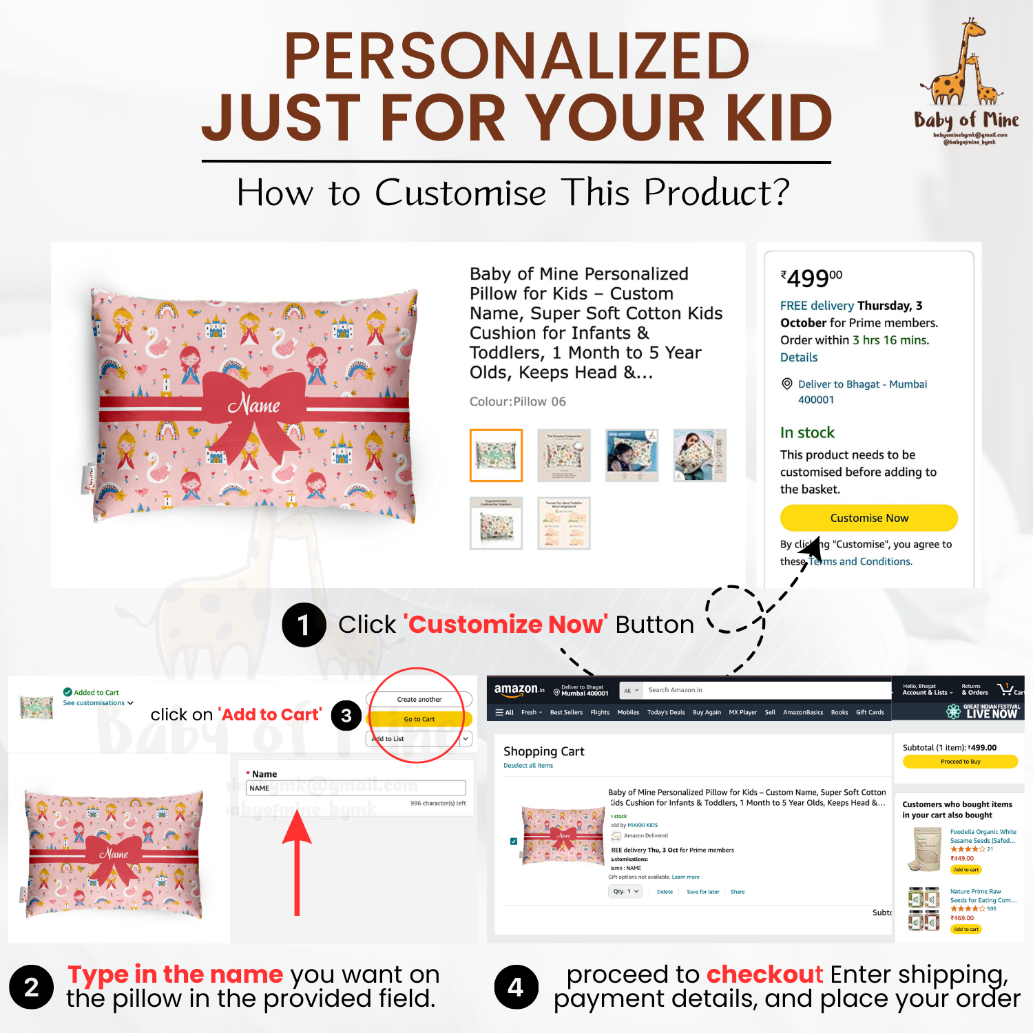 Baby of Mine Premium Baby Infant Pillow for Kids Age 1 Year To 5 Years - Imported Super Soft Fabric - Princess Castle Print