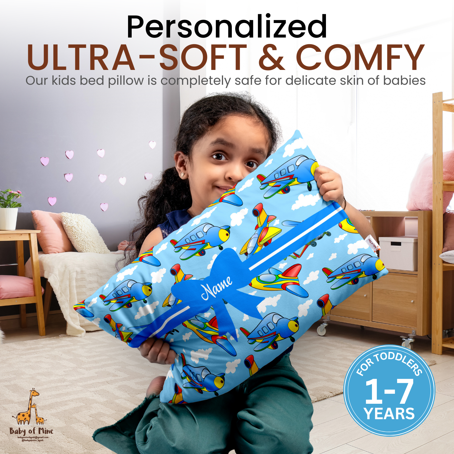 Baby of Mine Premium Baby Infant Pillow for Kids Age 1 Year To 5 Years - Imported Super Soft Fabric - Sky Planes Print