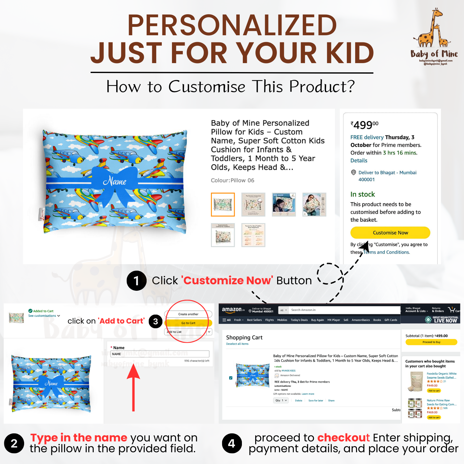 Baby of Mine Premium Baby Infant Pillow for Kids Age 1 Year To 5 Years - Imported Super Soft Fabric - Sky Planes Print