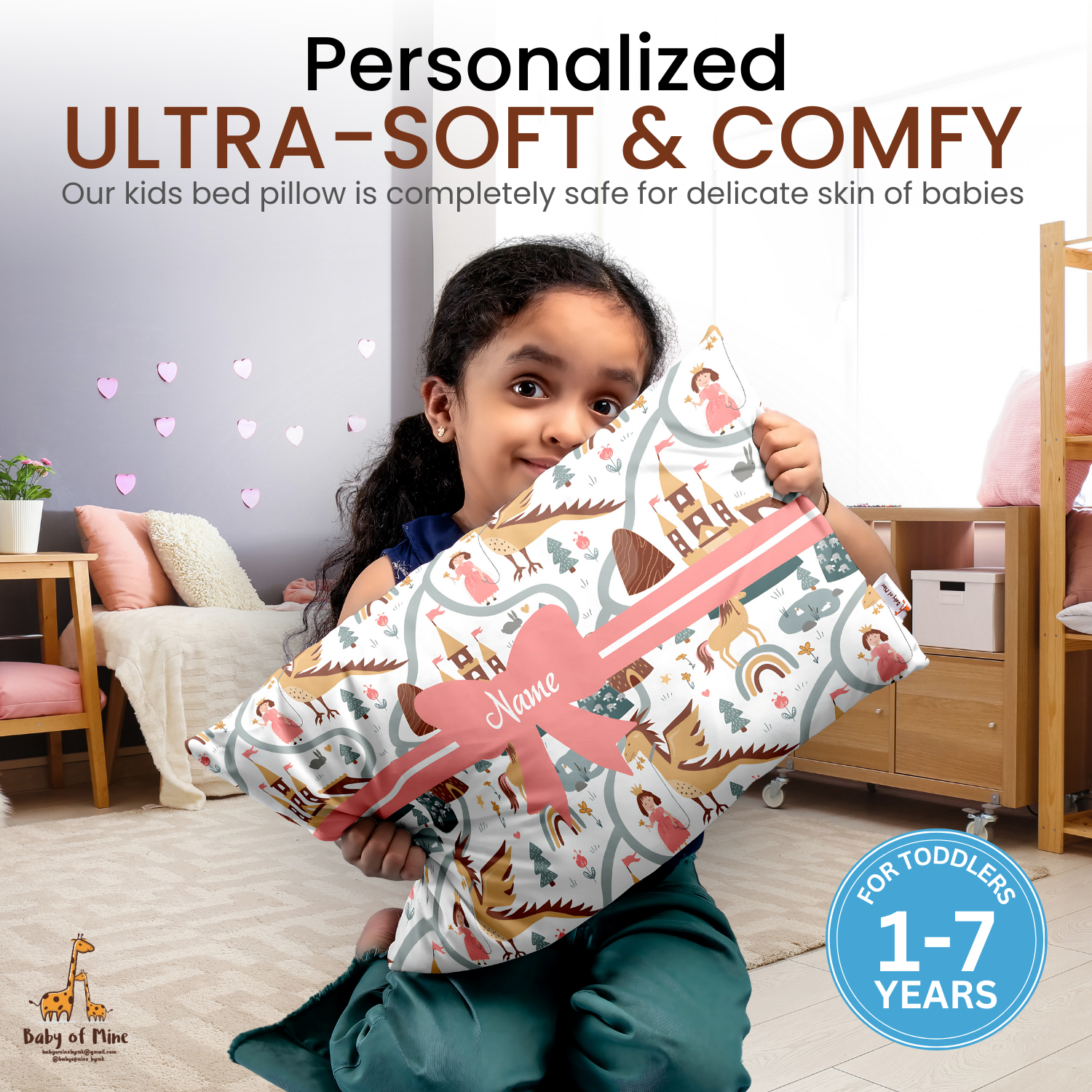 Baby of Mine Premium Baby Infant Pillow for Kids Age 1 Year To 5 Years - Imported Super Soft Fabric - Princess Dragon Print