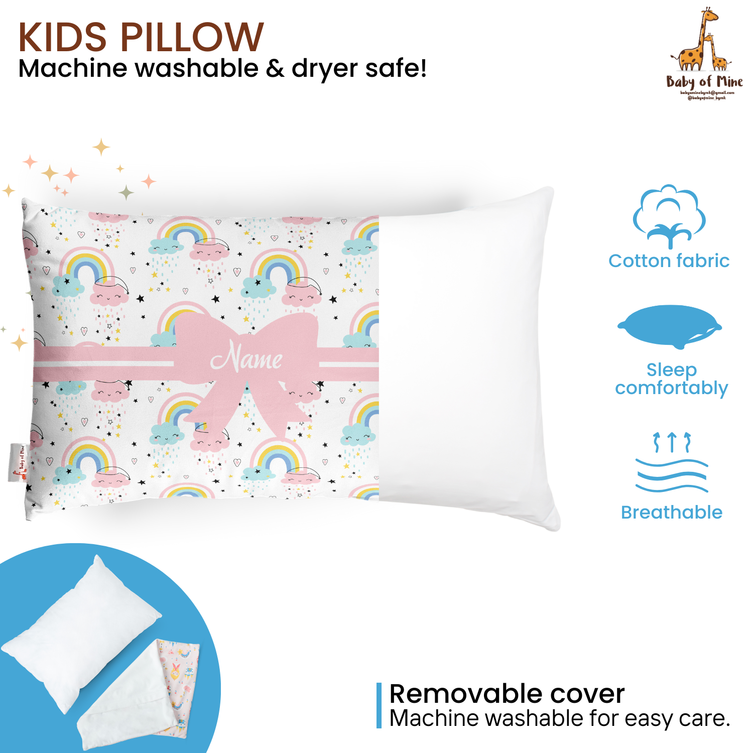 Baby of Mine Premium Baby Infant Pillow for Kids Age 1 Year To 5 Years - Imported Super Soft Fabric - Glitter Rainbow Print