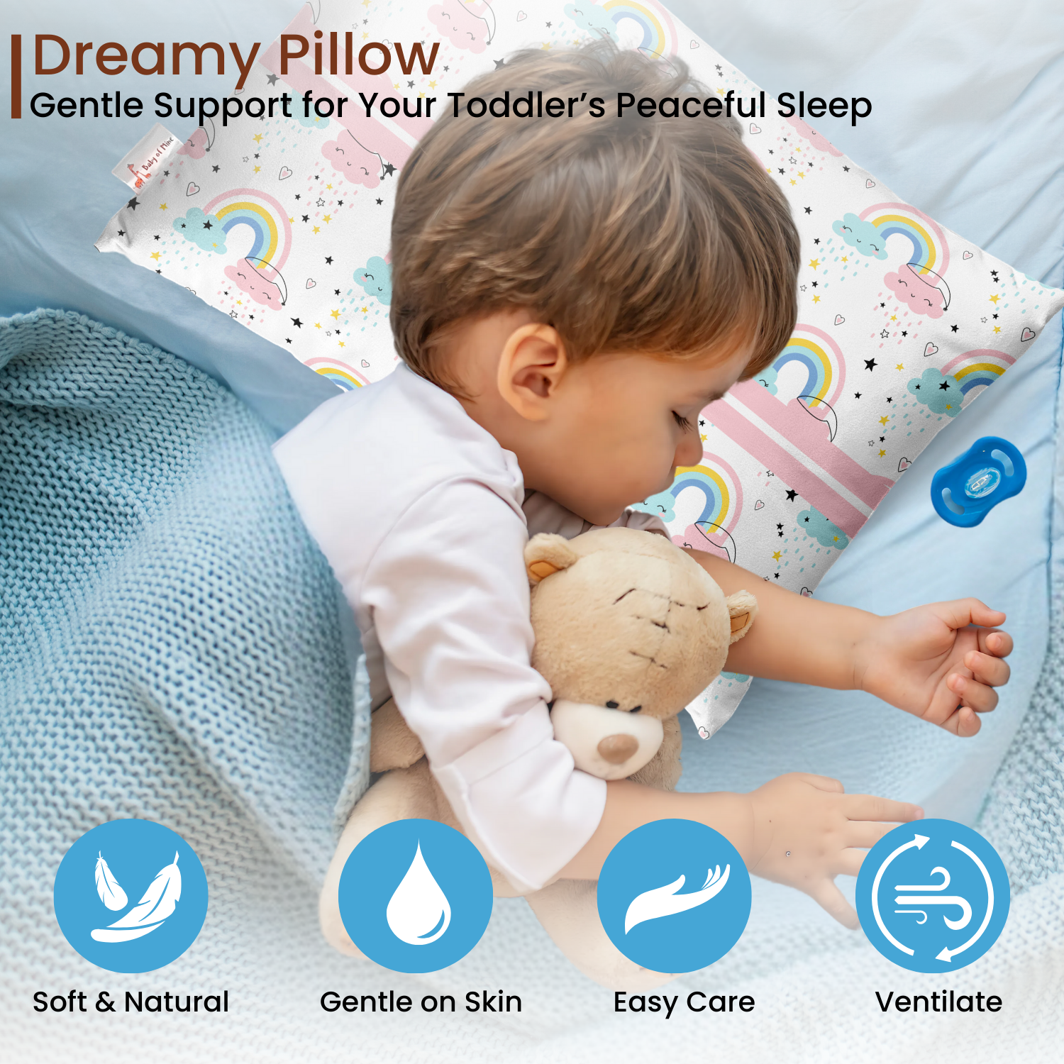 Baby of Mine Premium Baby Infant Pillow for Kids Age 1 Year To 5 Years - Imported Super Soft Fabric - Glitter Rainbow Print