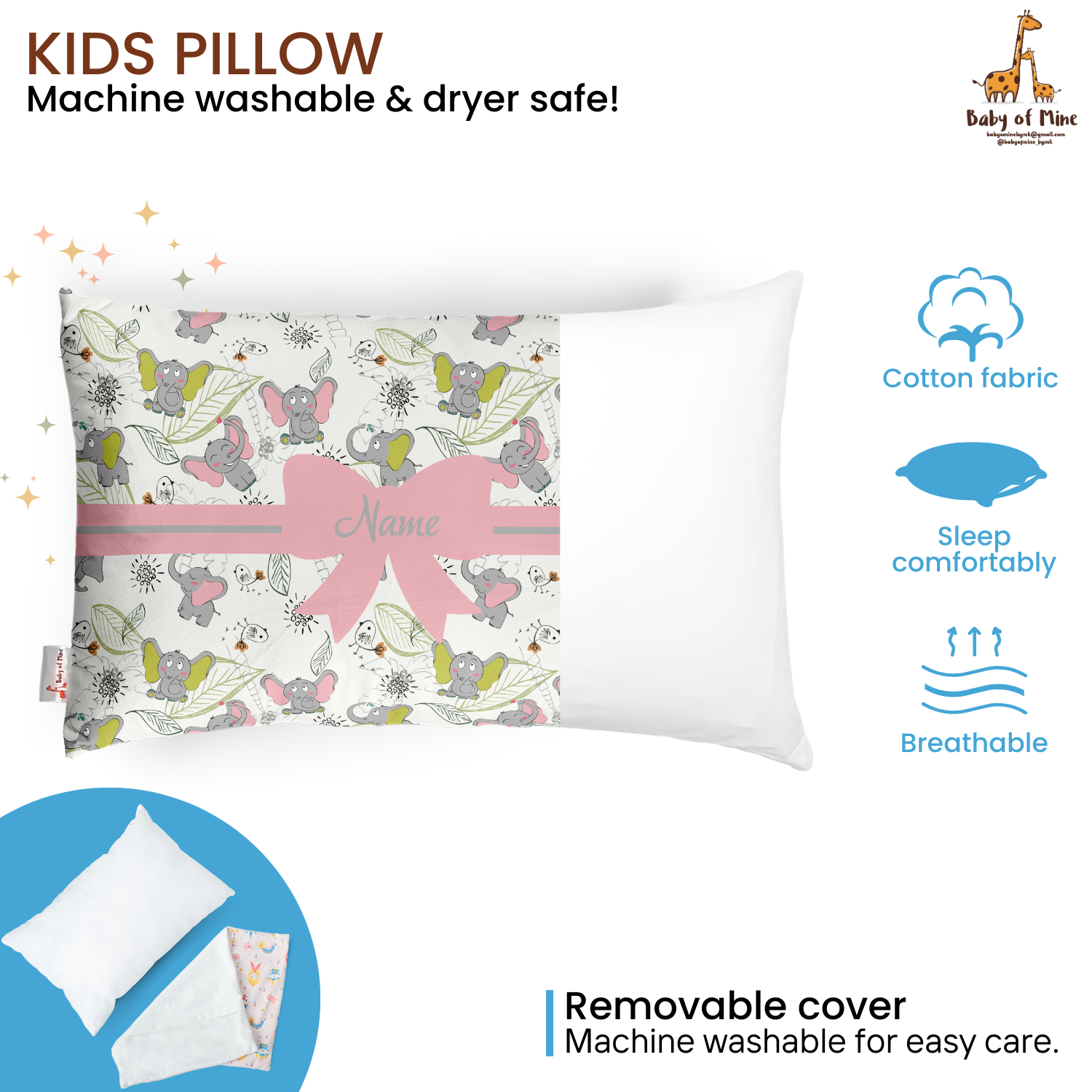 Baby of Mine Premium Baby Infant Pillow for Kids Age 1 Year To 5 Years - Imported Super Soft Fabric - Baby Elephant Print