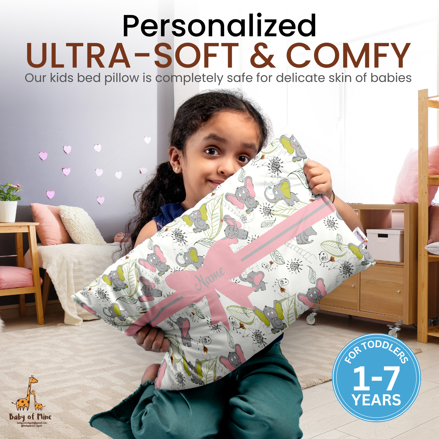 Baby of Mine Premium Baby Infant Pillow for Kids Age 1 Year To 5 Years - Imported Super Soft Fabric - Baby Elephant Print