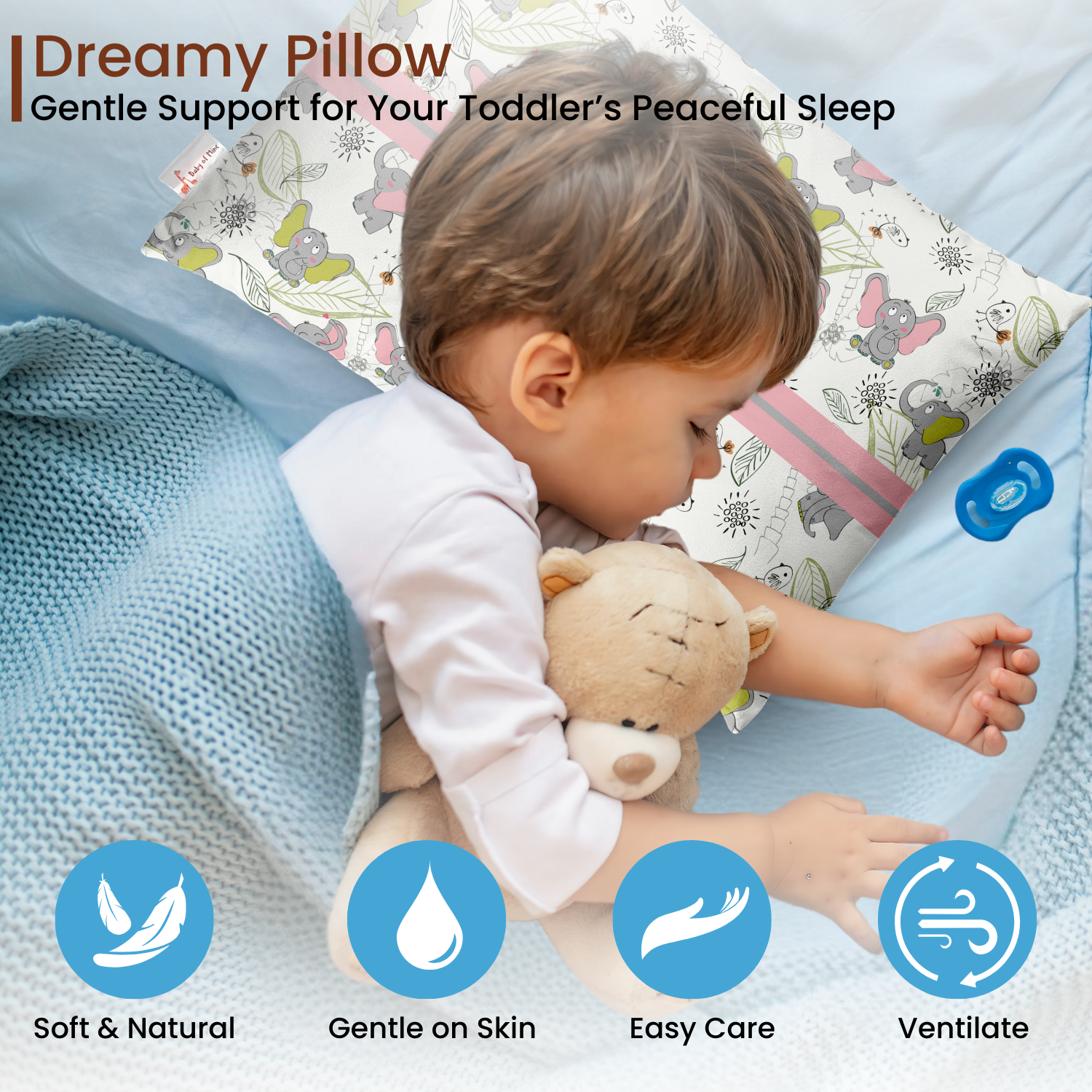 Baby of Mine Premium Baby Infant Pillow for Kids Age 1 Year To 5 Years - Imported Super Soft Fabric - Baby Elephant Print