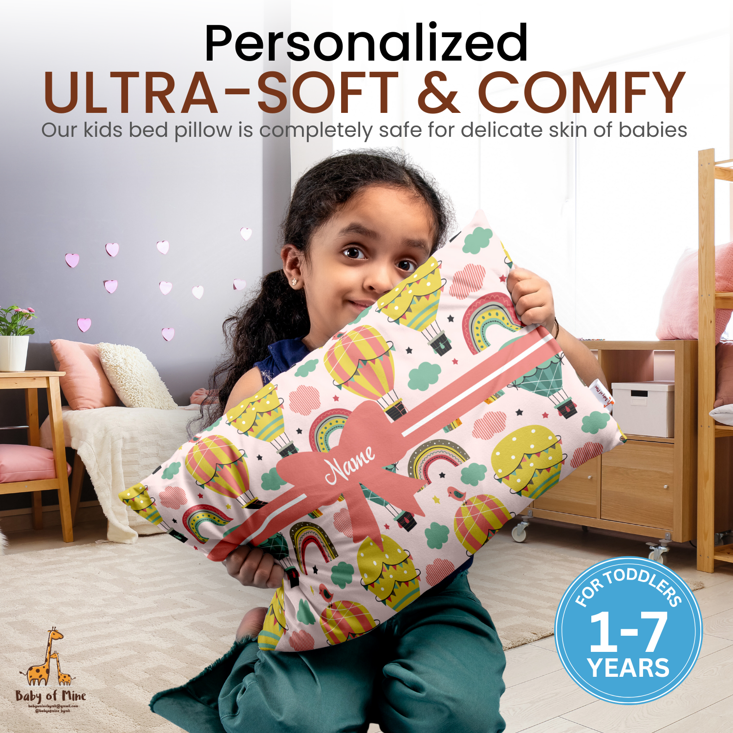 Baby of Mine Premium Baby Infant Pillow for Kids Age 1 Year To 5 Years - Imported Super Soft Fabric - Sky Balloon  Print