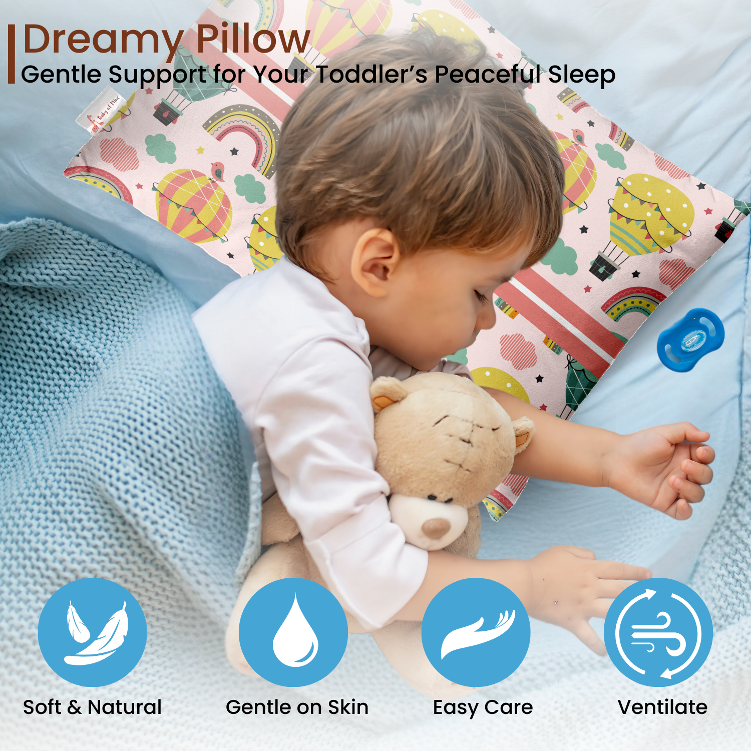 Baby of Mine Premium Baby Infant Pillow for Kids Age 1 Year To 5 Years - Imported Super Soft Fabric - Sky Balloon  Print