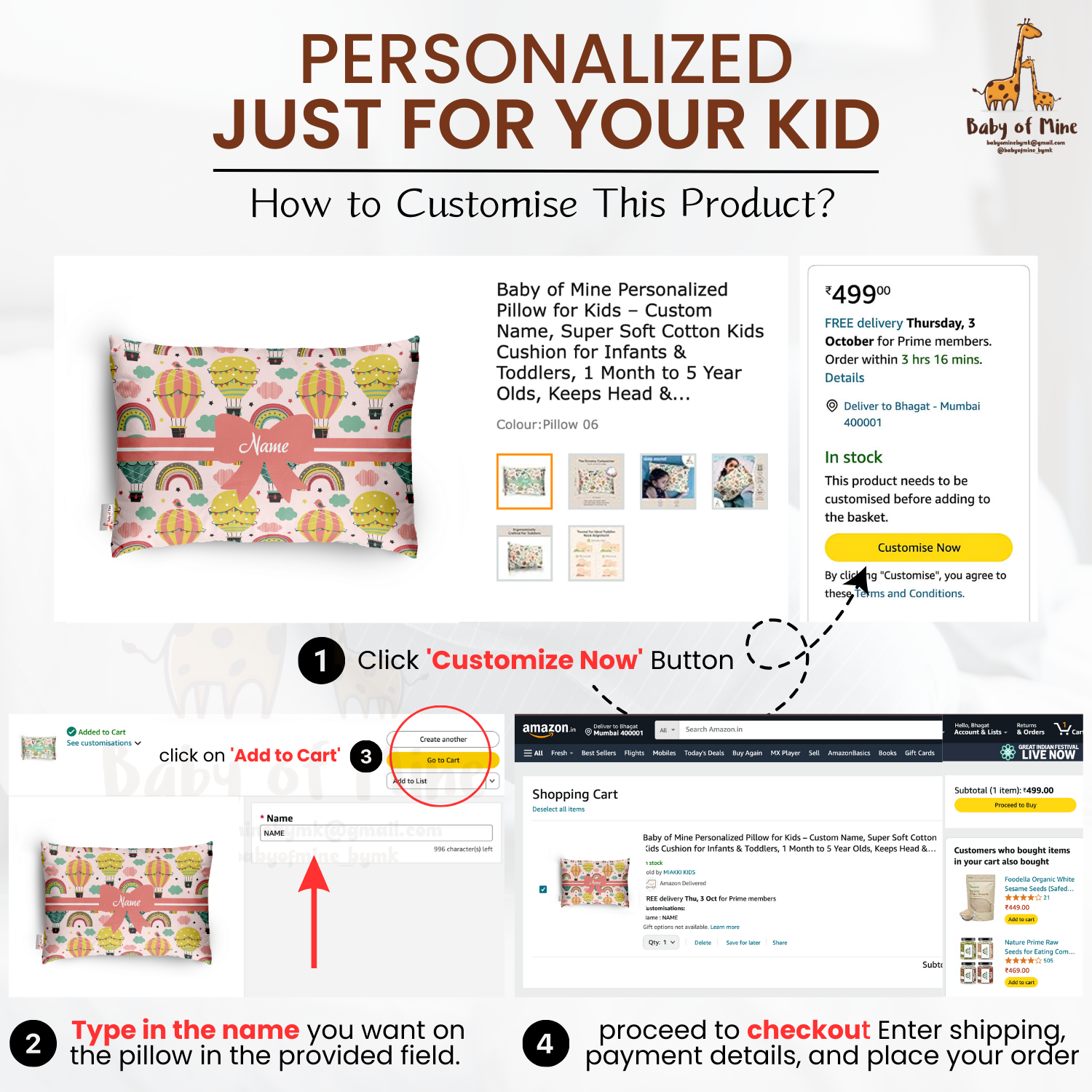 Baby of Mine Premium Baby Infant Pillow for Kids Age 1 Year To 5 Years - Imported Super Soft Fabric - Sky Balloon  Print