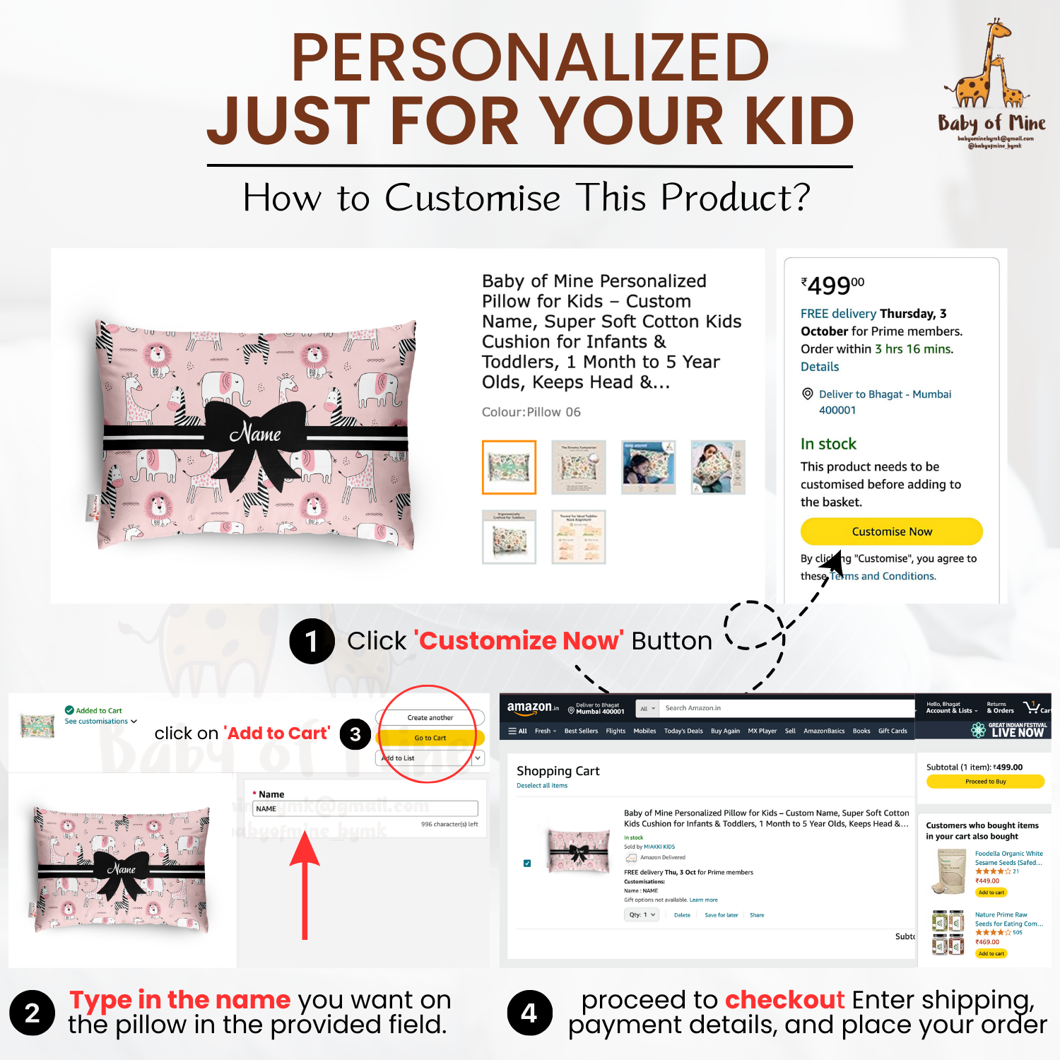 Baby of Mine Premium Baby Infant Pillow for Kids Age 1 year To 5 Years - Imported Super Soft Fabric - Zebra Print