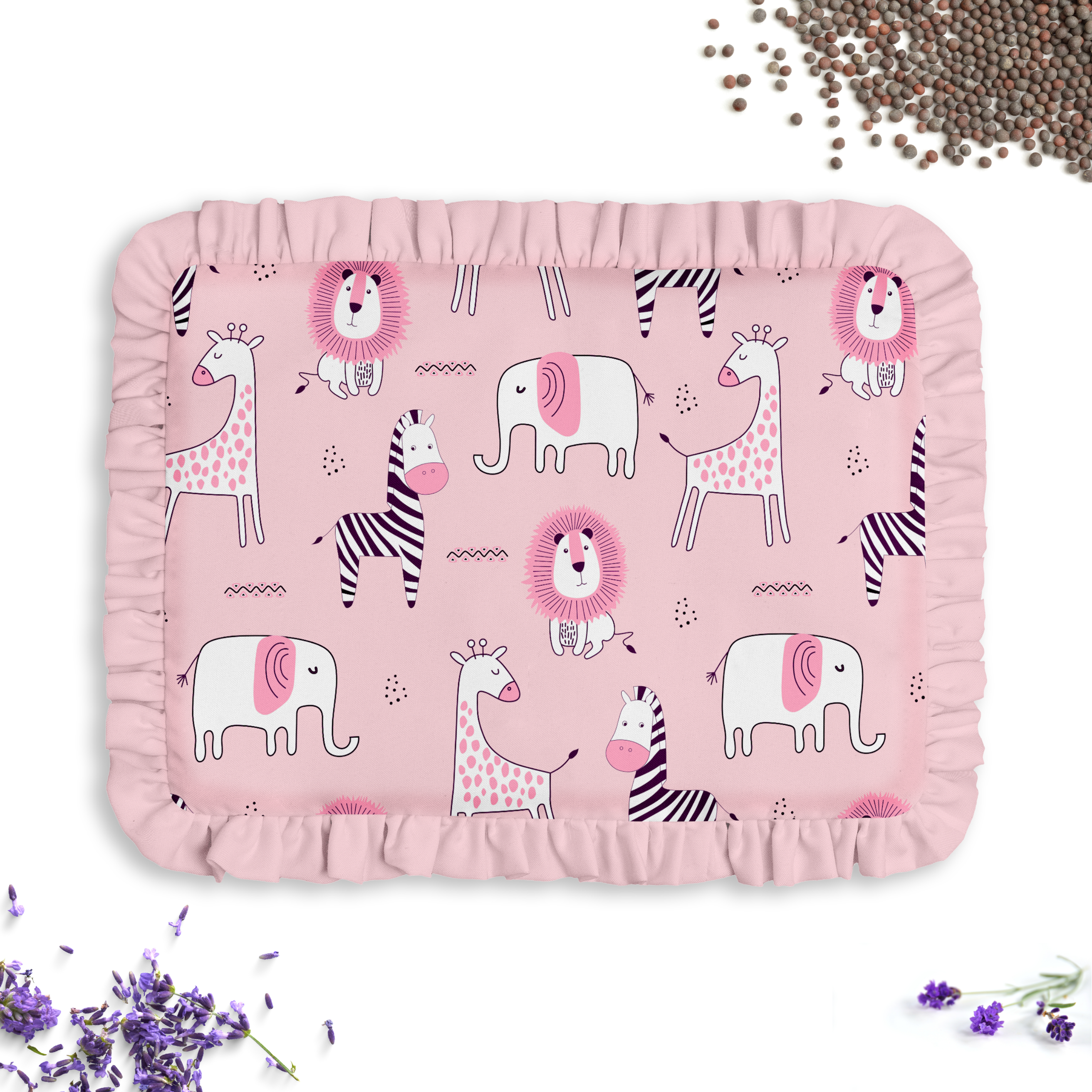 Baby of Mine Rai Mustard Seed Pillow for New Born Baby Round Head Shaping Pillow 0 to 12 Months Refillable Mustard Seed Pillow - Jungle Animals