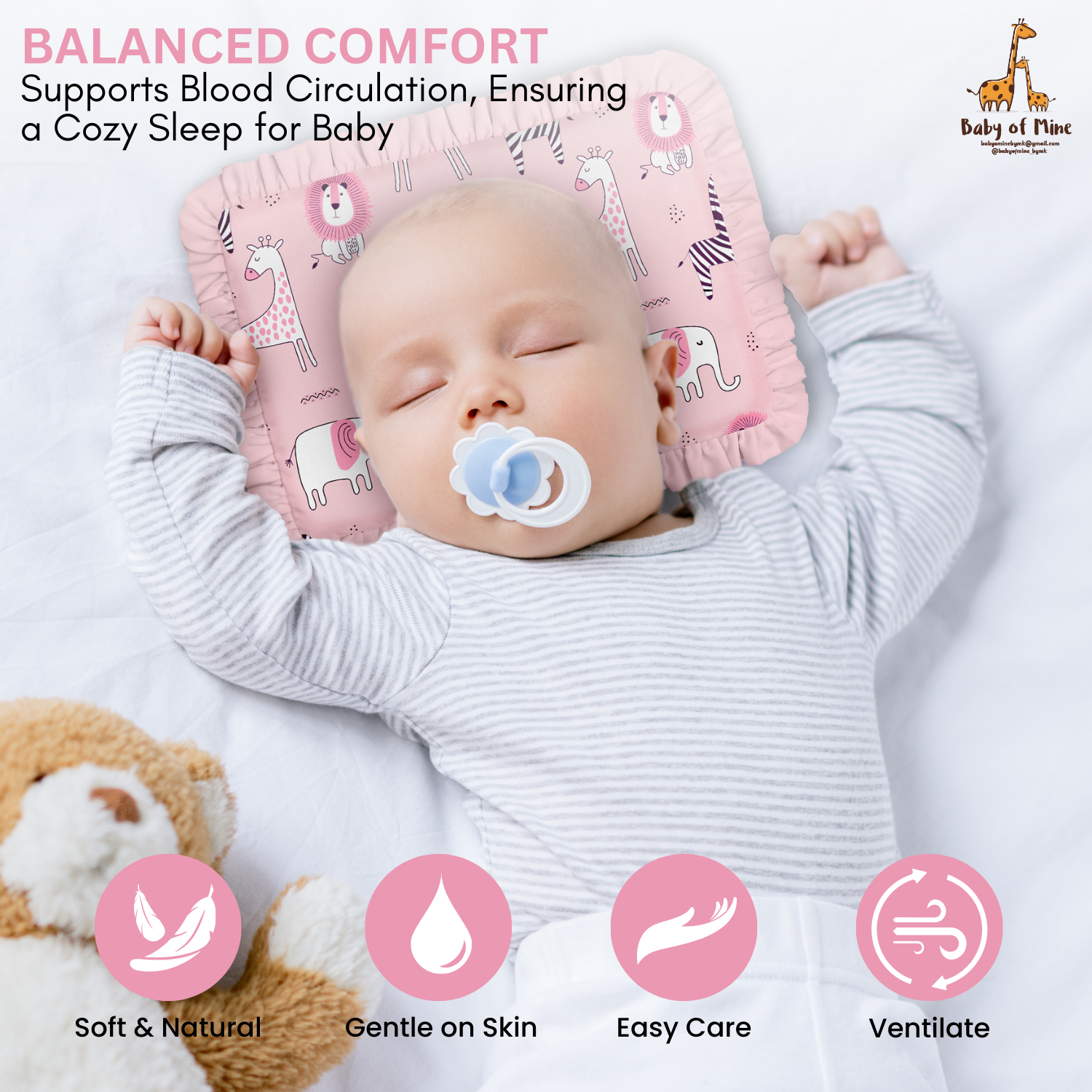 Baby of Mine Rai Mustard Seed Pillow for New Born Baby Round Head Shaping Pillow 0 to 12 Months Refillable Mustard Seed Pillow - Jungle Animals