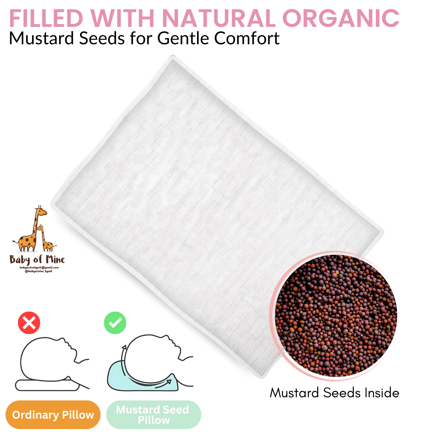 Baby of Mine Rai Mustard Seed Pillow for New Born Baby Round Head Shaping Pillow 0 to 12 Months Refillable Mustard Seed Pillow - Jungle Animals