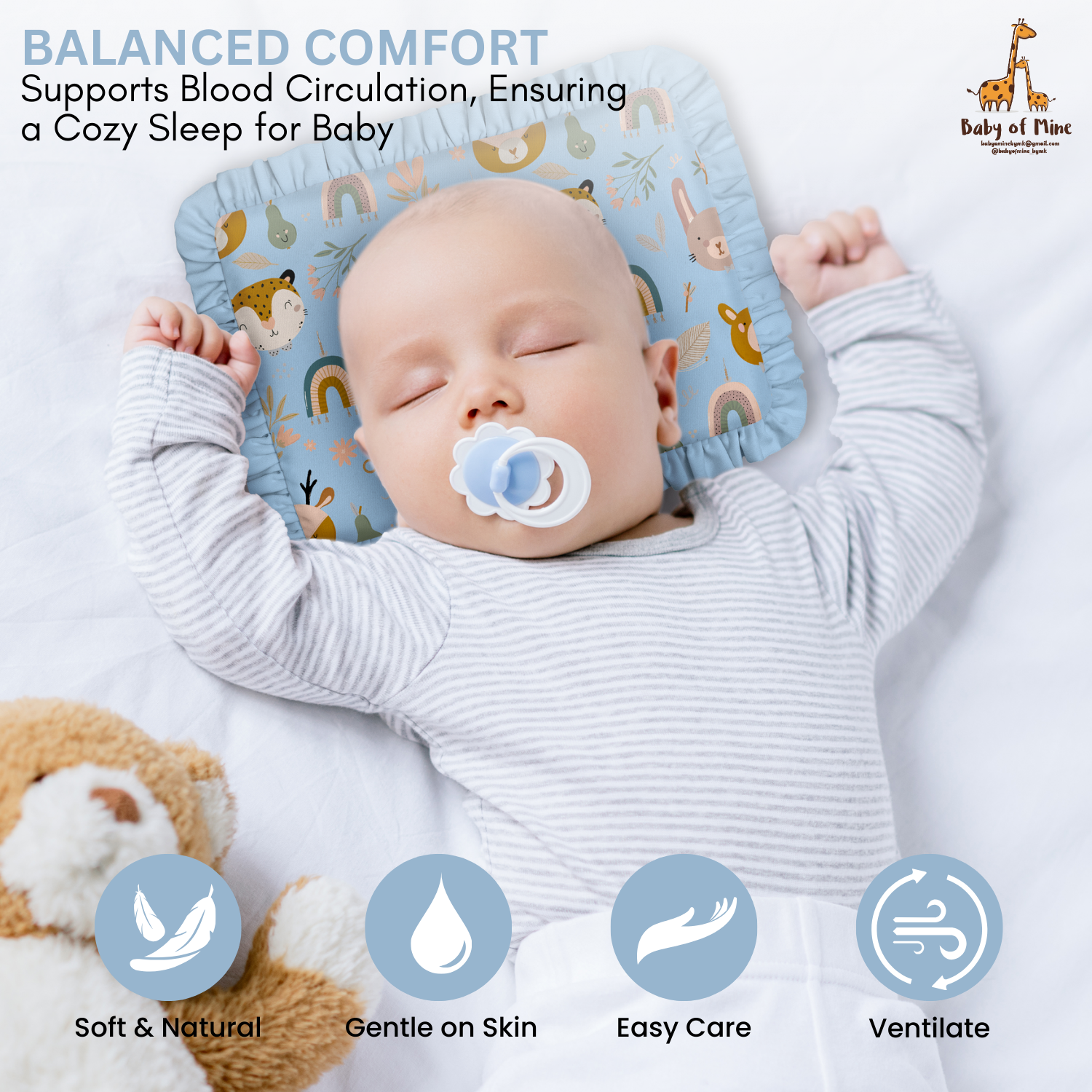 Baby of Mine Rai Mustard Seed Pillow for New Born Baby Round Head Shaping Pillow 0 to 12 Months Refillable Mustard Seed Pillow - Cute Animal Face