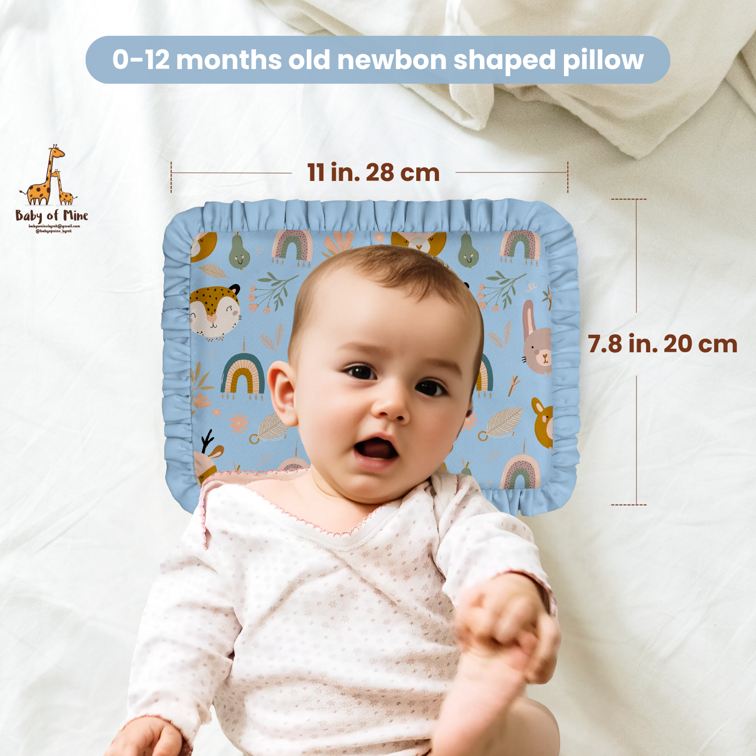 Baby of Mine Rai Mustard Seed Pillow for New Born Baby Round Head Shaping Pillow 0 to 12 Months Refillable Mustard Seed Pillow - Cute Animal Face