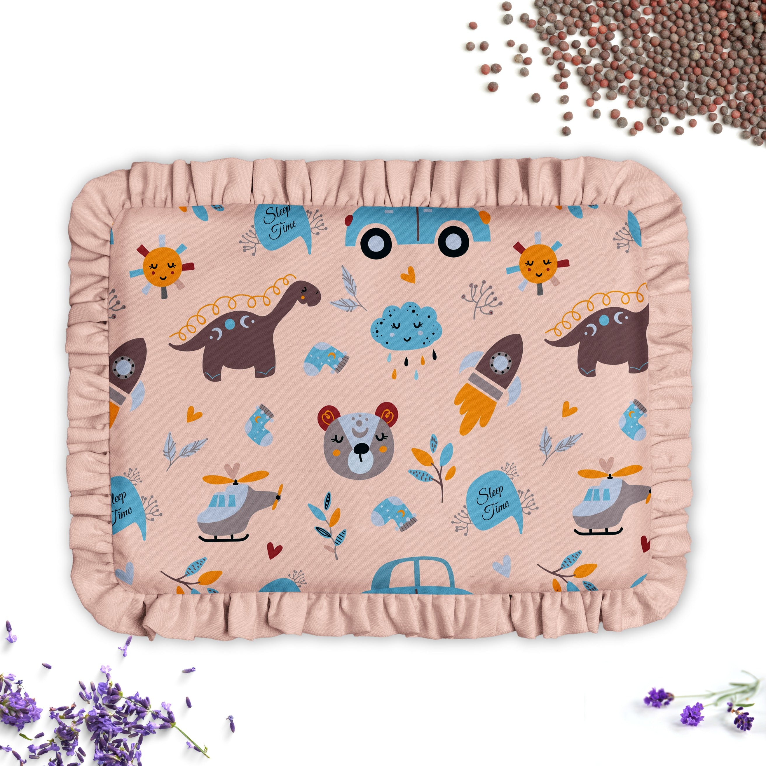 Baby of Mine Rai Mustard Seed Pillow for New Born Baby Round Head Shaping Pillow 0 to 12 Months Refillable Mustard Seed Pillow -  Dino Sleep Time