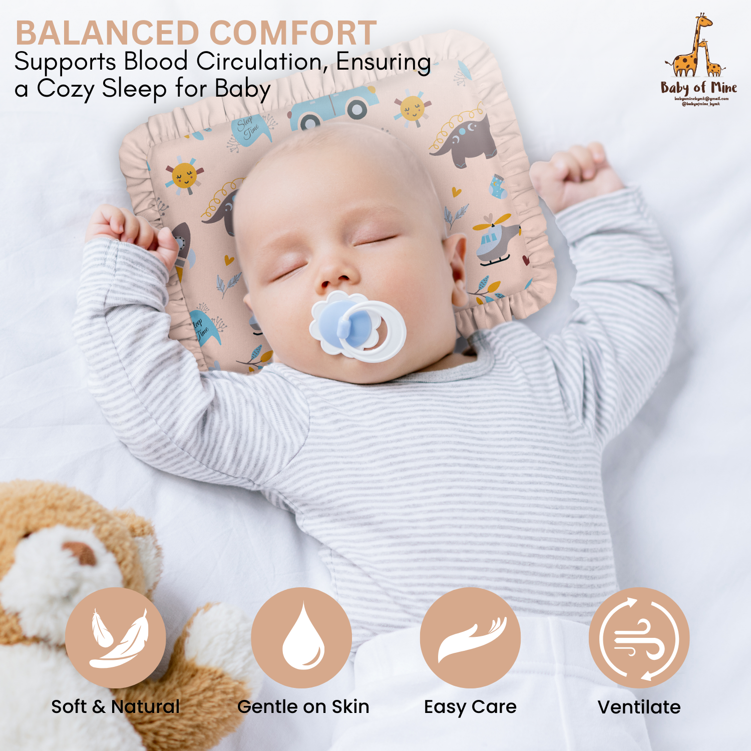 Baby of Mine Rai Mustard Seed Pillow for New Born Baby Round Head Shaping Pillow 0 to 12 Months Refillable Mustard Seed Pillow -  Dino Sleep Time