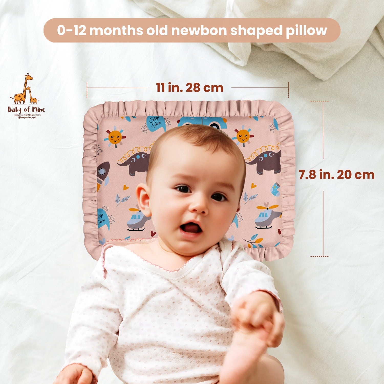 Baby of Mine Rai Mustard Seed Pillow for New Born Baby Round Head Shaping Pillow 0 to 12 Months Refillable Mustard Seed Pillow -  Dino Sleep Time