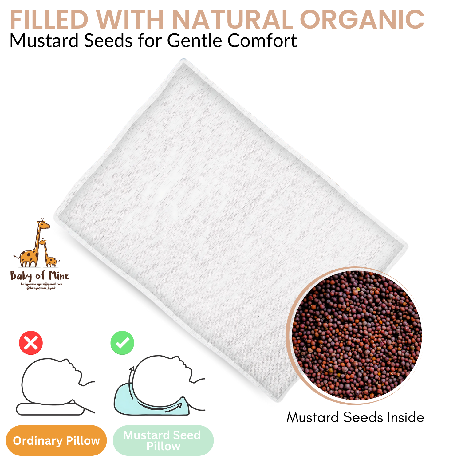 Baby of Mine Rai Mustard Seed Pillow for New Born Baby Round Head Shaping Pillow 0 to 12 Months Refillable Mustard Seed Pillow -  Dino Sleep Time