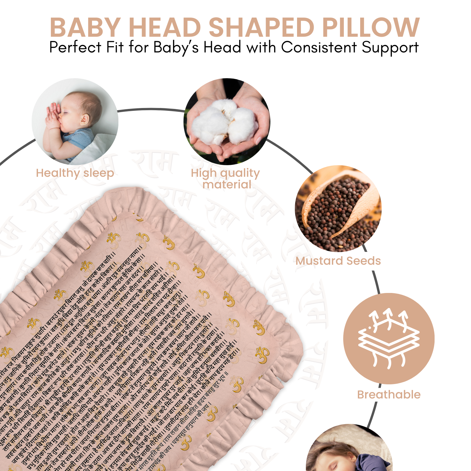 Baby of Mine Rai Mustard Seed Pillow for New Born Baby Round Head Shaping Pillow 0 to 12 Months Refillable Mustard Seed Pillow - Hanuman Chalisa