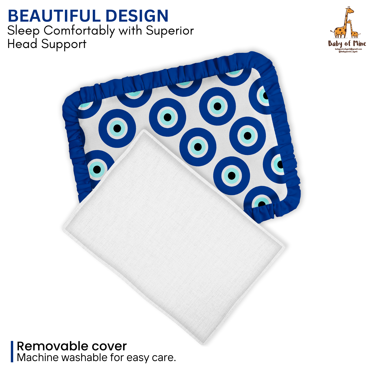 Baby of Mine Rai Mustard Seed Pillow for New Born Baby Round Head Shaping Pillow 0 to 12 Months Refillable Mustard Seed Pillow - Evil Eye