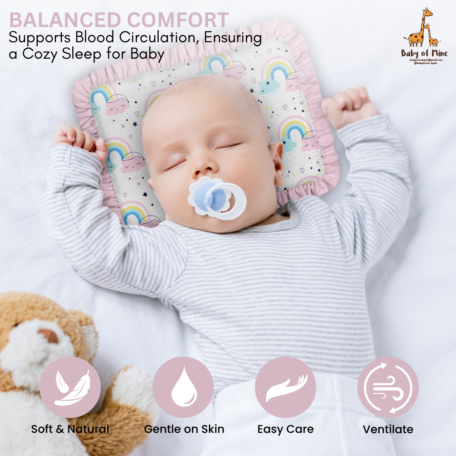 Baby of Mine Rai Mustard Seed Pillow for New Born Baby Round Head Shaping Pillow 0 to 12 Months Refillable Mustard Seed Pillow - Rainbow Print