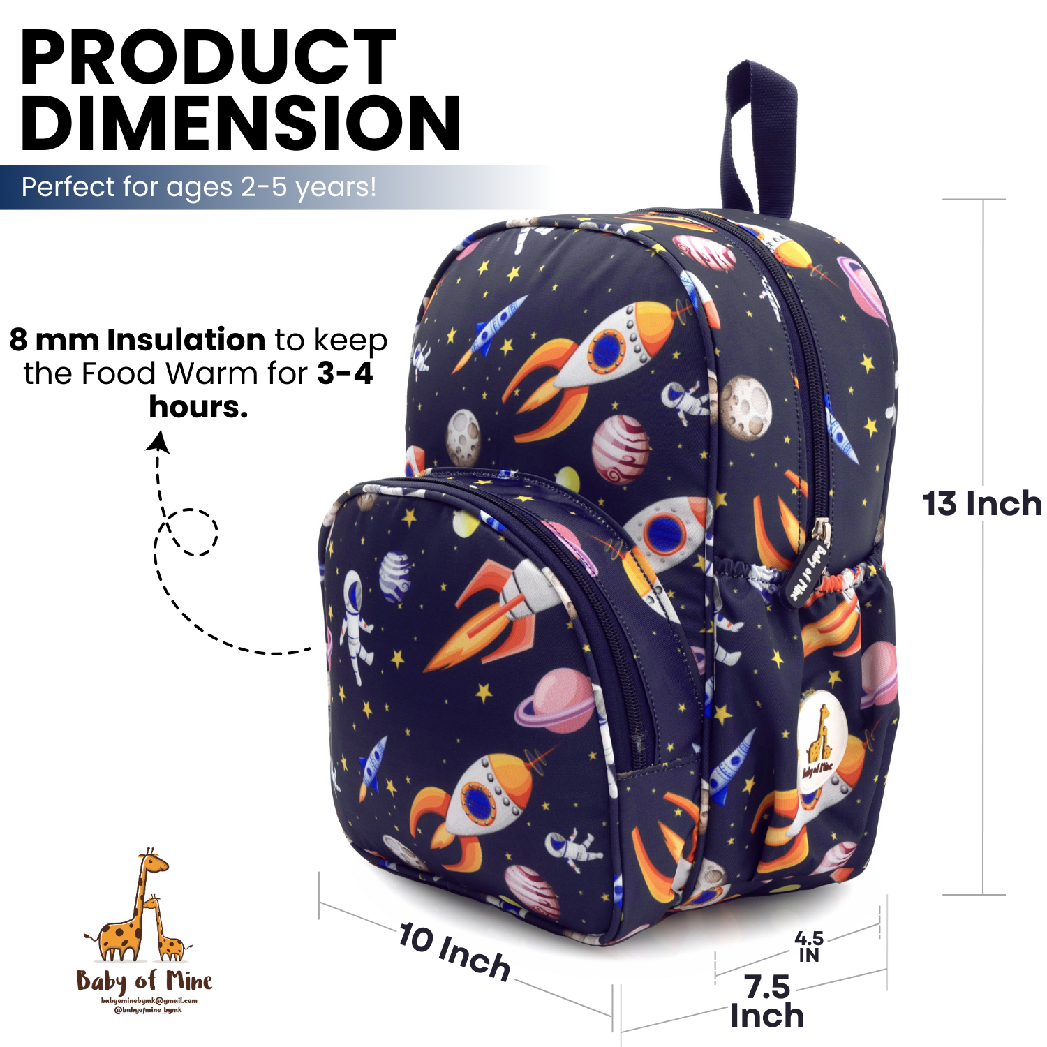 Baby of Mine Preschool Space Station Print School Bag for Kids (2-5 Years) | Trendy Backpack for Boys & Girls | Ideal for Preschool, Nursery, Kindergarten, School, Picnic, and Travel | 13-Inch, 15L