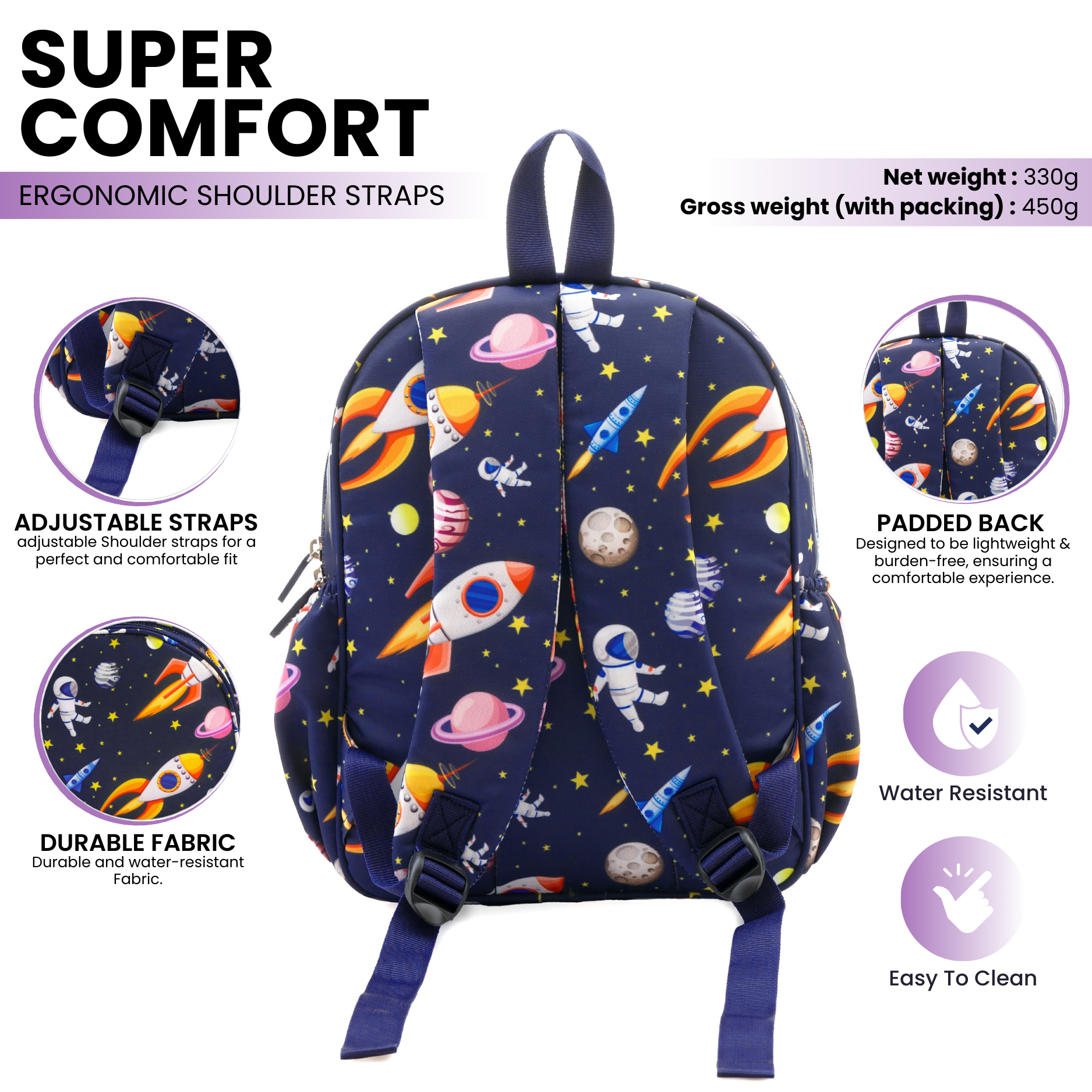 Baby of Mine Preschool Space Station Print School Bag for Kids (2-5 Years) | Trendy Backpack for Boys & Girls | Ideal for Preschool, Nursery, Kindergarten, School, Picnic, and Travel | 13-Inch, 15L