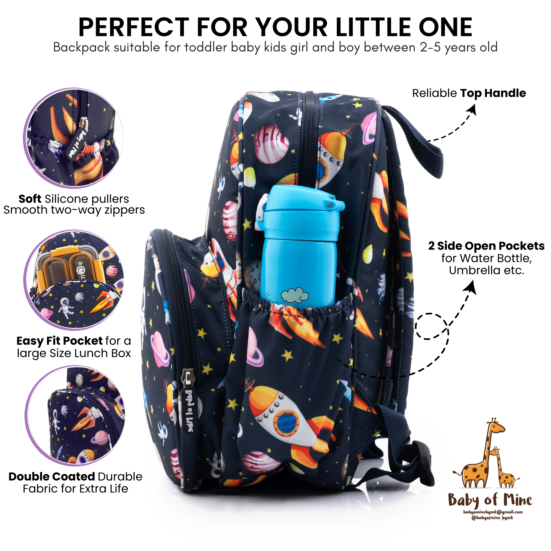 Baby of Mine Preschool Space Station Print School Bag for Kids (2-5 Years) | Trendy Backpack for Boys & Girls | Ideal for Preschool, Nursery, Kindergarten, School, Picnic, and Travel | 13-Inch, 15L