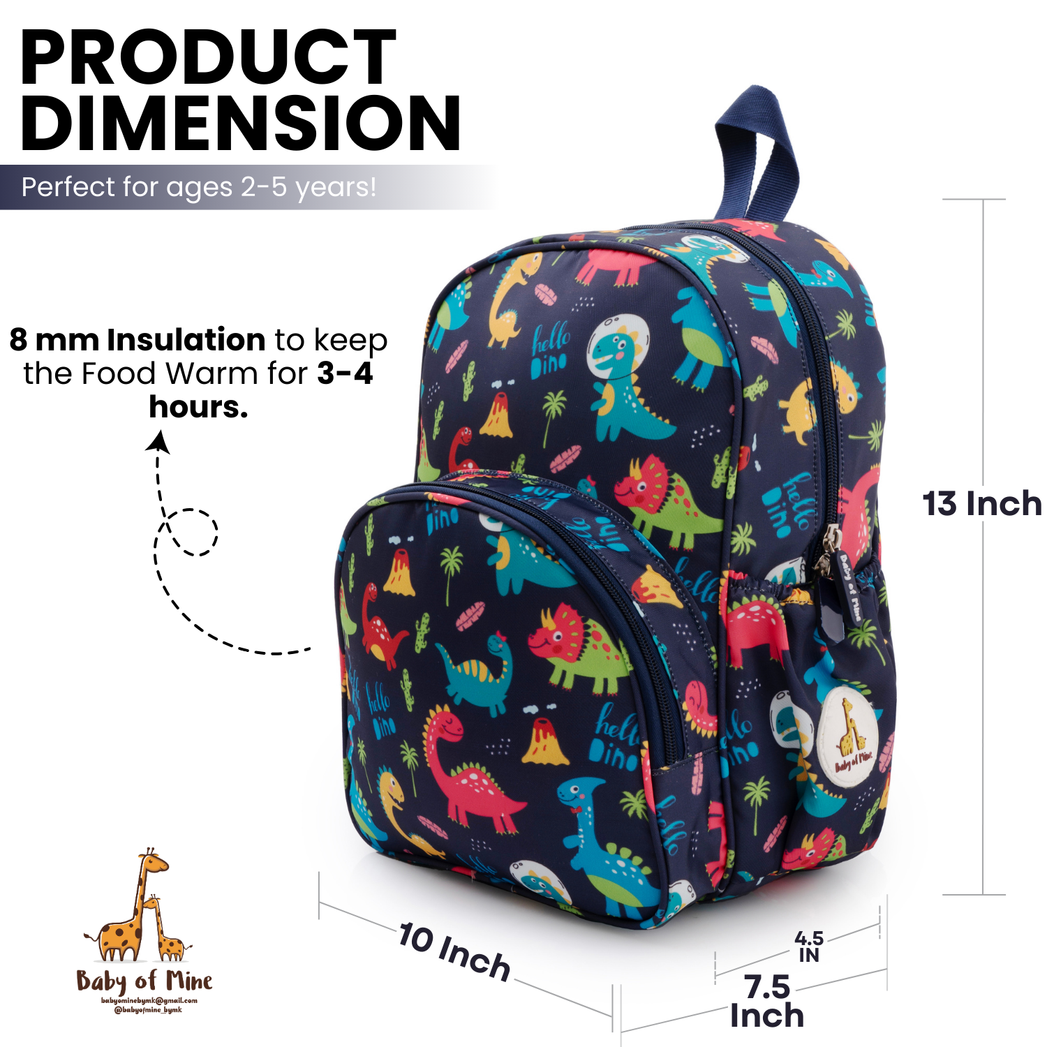 Baby of Mine Preschool Hello Dinosaur Print School Bag for Kids (2-5 Years) | Trendy Backpack for Boys & Girls | Ideal for Preschool, Nursery, Kindergarten, School, Picnic, and Travel | 13-Inch, 15L