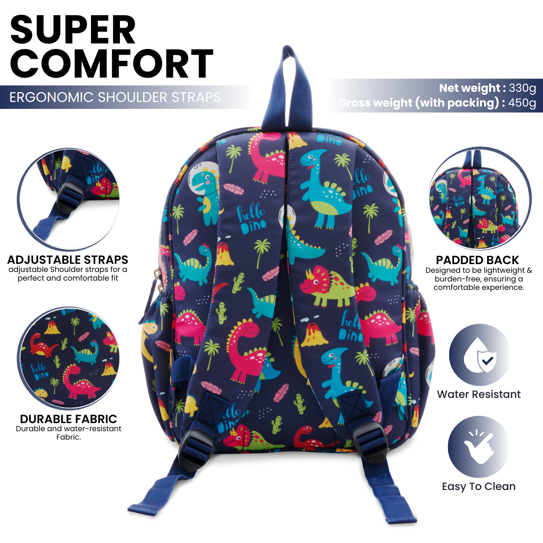 Baby of Mine Preschool Hello Dinosaur Print School Bag for Kids (2-5 Years) | Trendy Backpack for Boys & Girls | Ideal for Preschool, Nursery, Kindergarten, School, Picnic, and Travel | 13-Inch, 15L