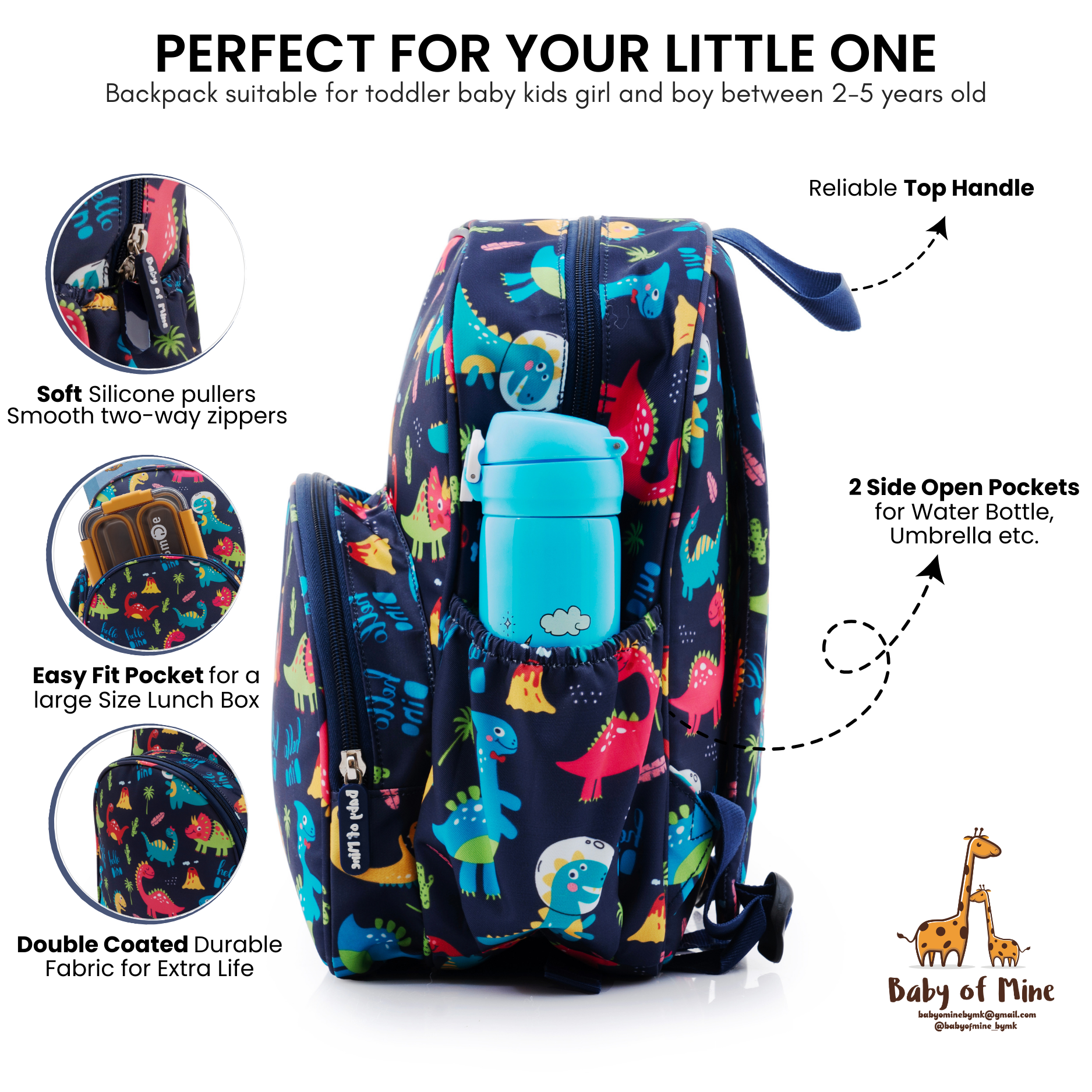 Baby of Mine Preschool Hello Dinosaur Print School Bag for Kids (2-5 Years) | Trendy Backpack for Boys & Girls | Ideal for Preschool, Nursery, Kindergarten, School, Picnic, and Travel | 13-Inch, 15L