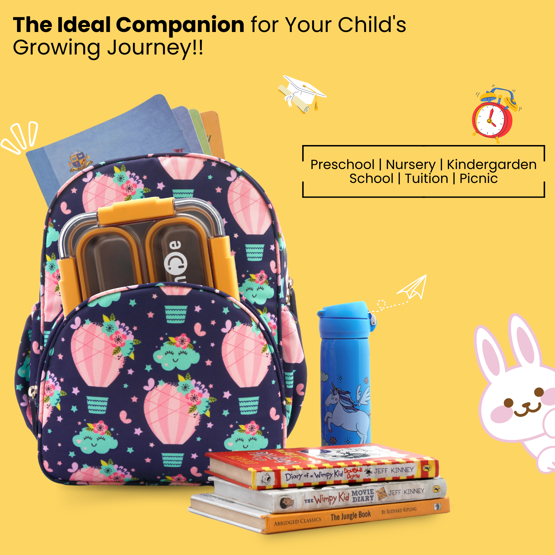 Baby of Mine Preschool Sky Balloon Print School Bag for Kids (2-5 Years) | Trendy Backpack for Boys & Girls | Ideal for Preschool, Nursery, Kindergarten, School, Picnic, and Travel | 13-Inch, 15L