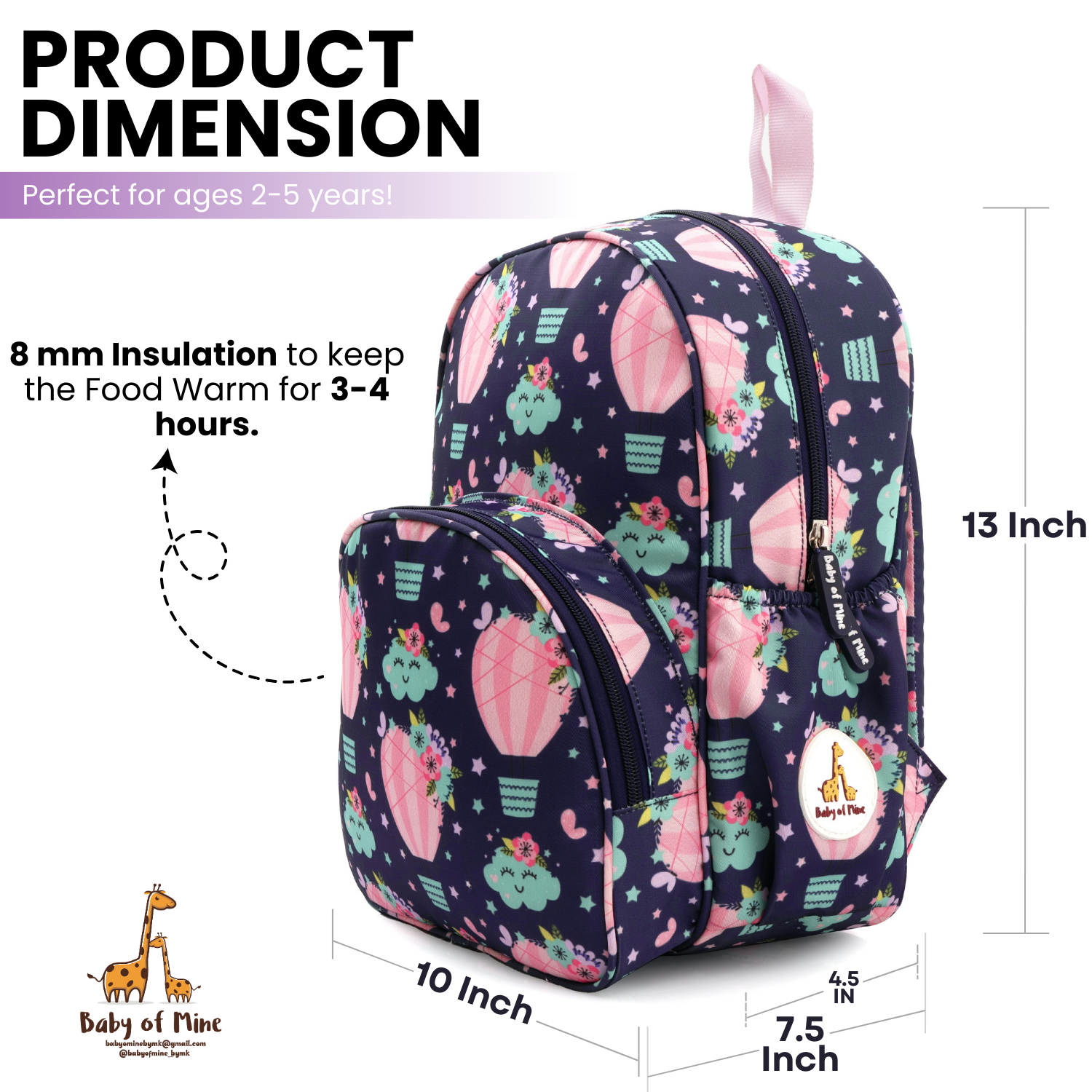 Baby of Mine Preschool Sky Balloon Print School Bag for Kids (2-5 Years) | Trendy Backpack for Boys & Girls | Ideal for Preschool, Nursery, Kindergarten, School, Picnic, and Travel | 13-Inch, 15L