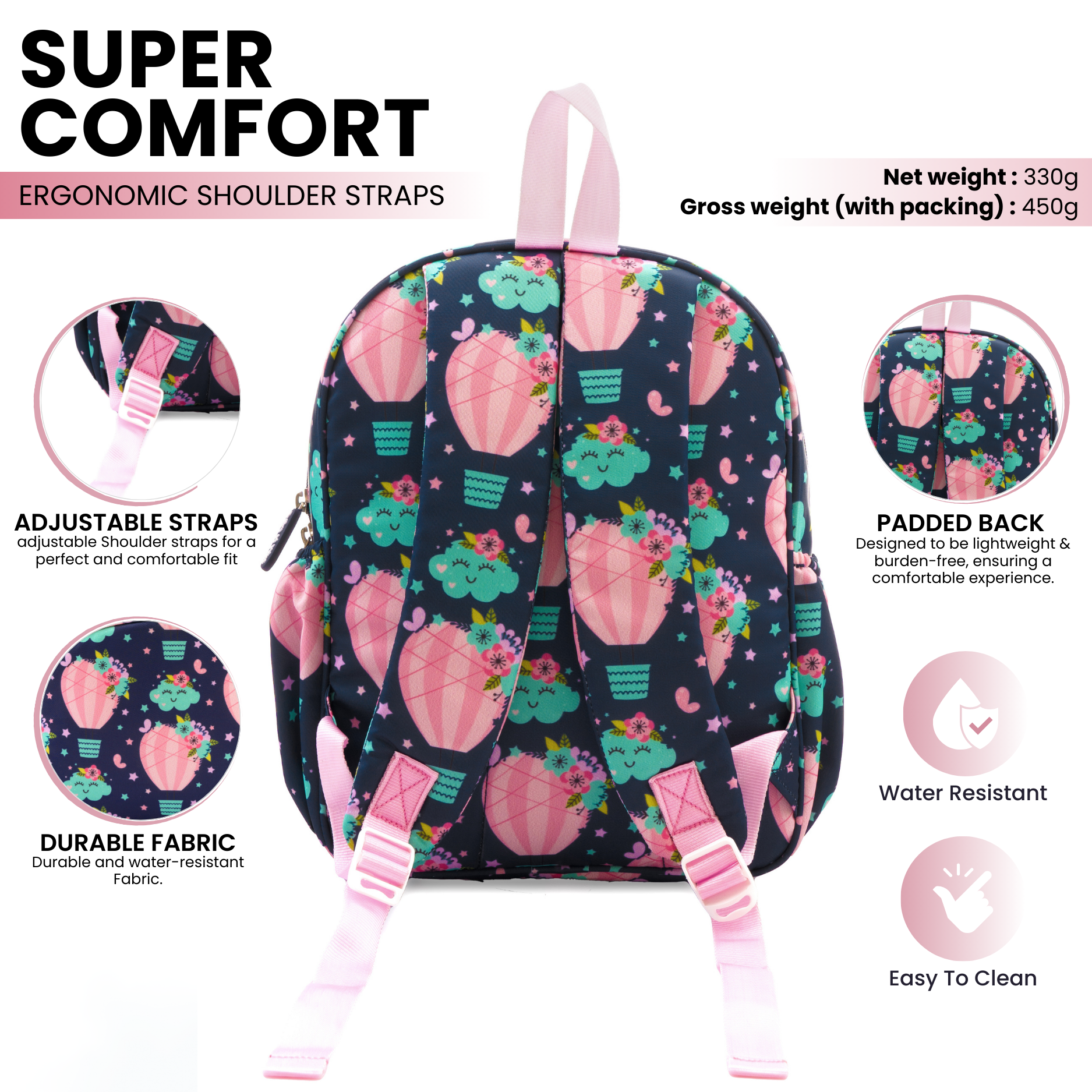 Baby of Mine Preschool Sky Balloon Print School Bag for Kids (2-5 Years) | Trendy Backpack for Boys & Girls | Ideal for Preschool, Nursery, Kindergarten, School, Picnic, and Travel | 13-Inch, 15L