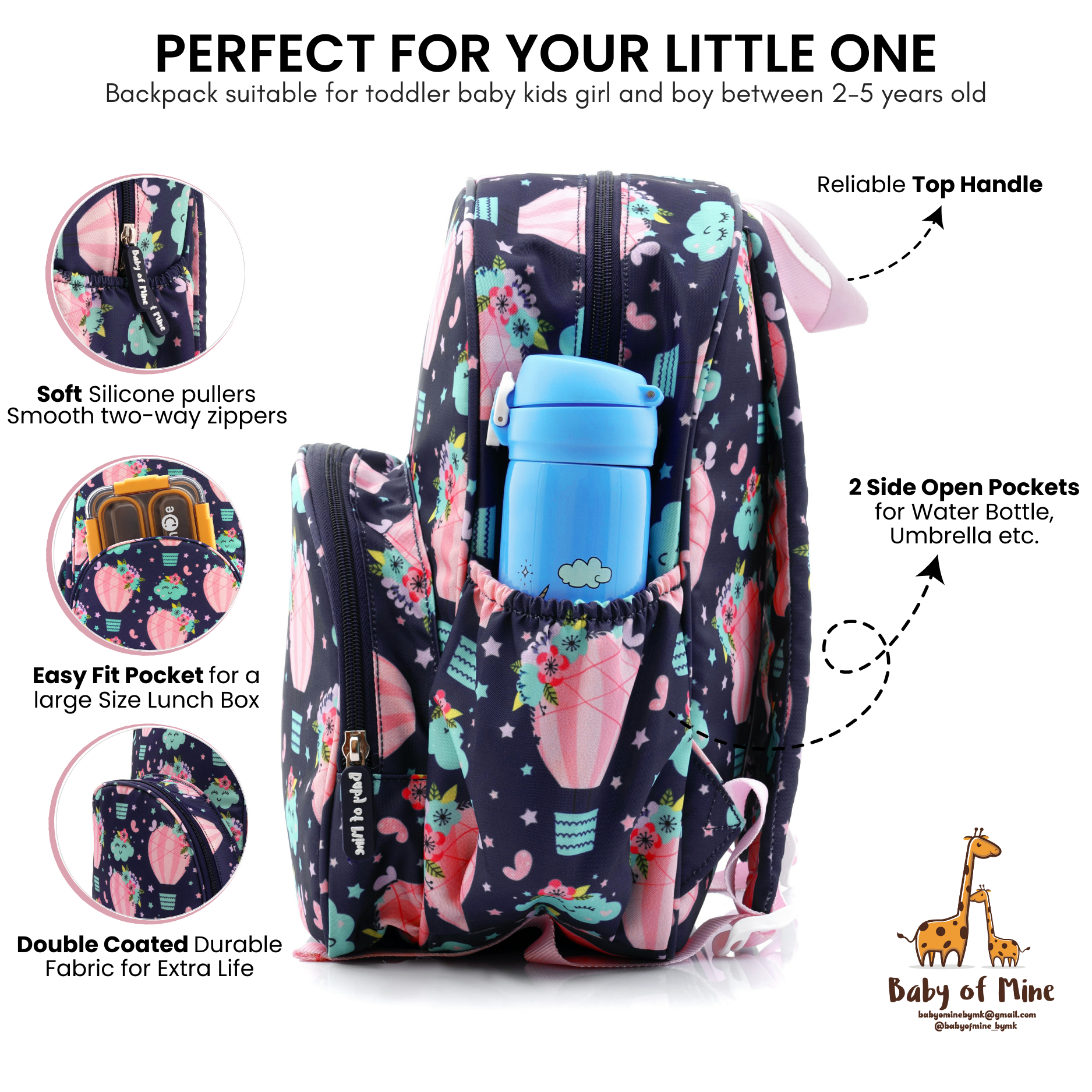 Baby of Mine Preschool Sky Balloon Print School Bag for Kids (2-5 Years) | Trendy Backpack for Boys & Girls | Ideal for Preschool, Nursery, Kindergarten, School, Picnic, and Travel | 13-Inch, 15L