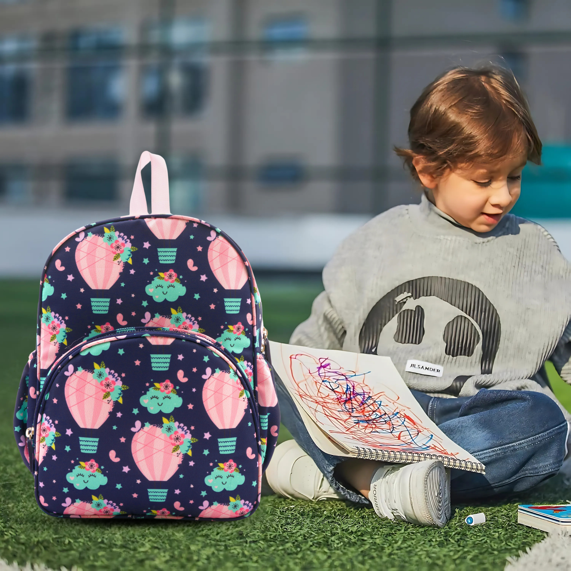 Baby of Mine Preschool Sky Balloon Print School Bag for Kids (2-5 Years) | Trendy Backpack for Boys & Girls | Ideal for Preschool, Nursery, Kindergarten, School, Picnic, and Travel | 13-Inch, 15L