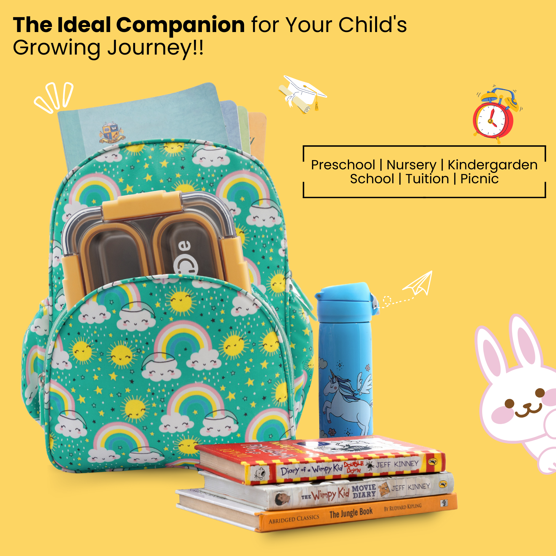 Baby of Mine Preschool Rainbow Print School Bag for Kids (2-5 Years) | Trendy Backpack for Boys & Girls | Ideal for Preschool, Nursery, Kindergarten, School, Picnic, and Travel | 13-Inch, 15L