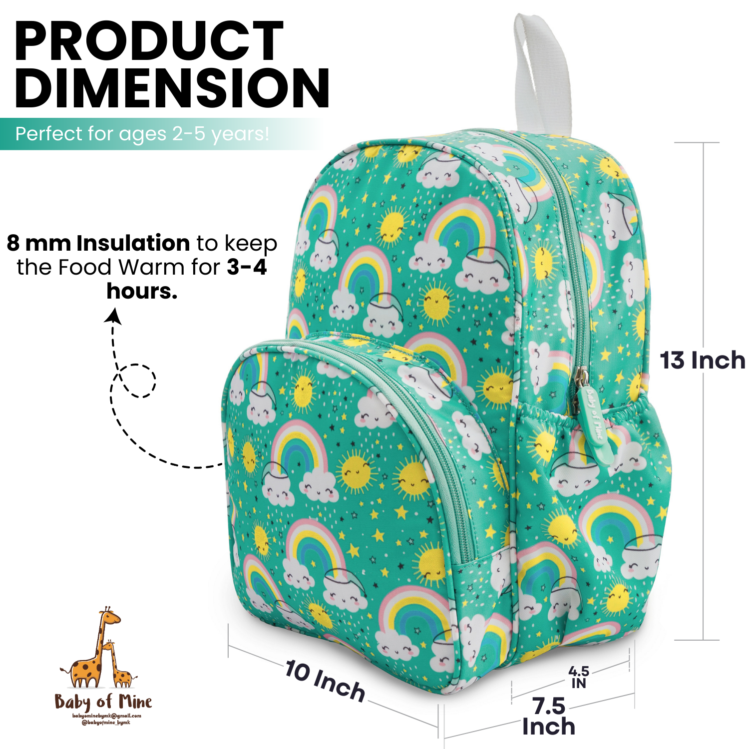 Baby of Mine Preschool Rainbow Print School Bag for Kids (2-5 Years) | Trendy Backpack for Boys & Girls | Ideal for Preschool, Nursery, Kindergarten, School, Picnic, and Travel | 13-Inch, 15L