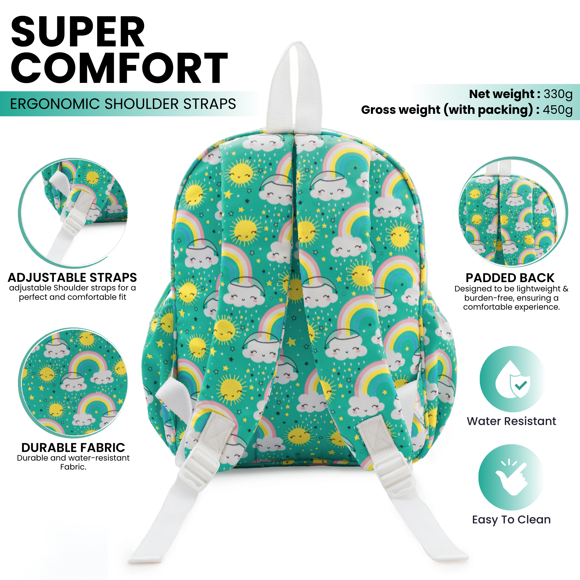 Baby of Mine Preschool Rainbow Print School Bag for Kids (2-5 Years) | Trendy Backpack for Boys & Girls | Ideal for Preschool, Nursery, Kindergarten, School, Picnic, and Travel | 13-Inch, 15L