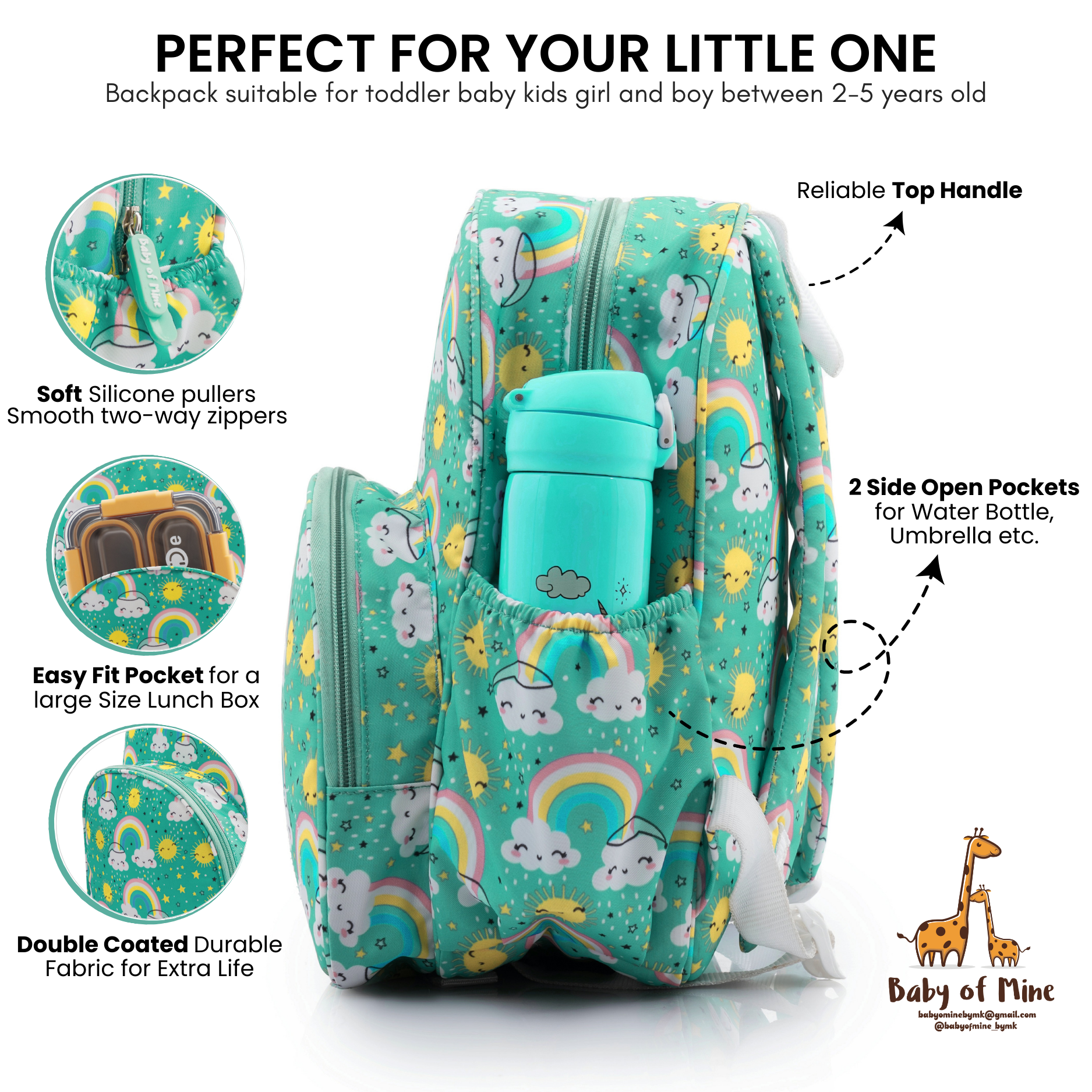 Baby of Mine Preschool Rainbow Print School Bag for Kids (2-5 Years) | Trendy Backpack for Boys & Girls | Ideal for Preschool, Nursery, Kindergarten, School, Picnic, and Travel | 13-Inch, 15L