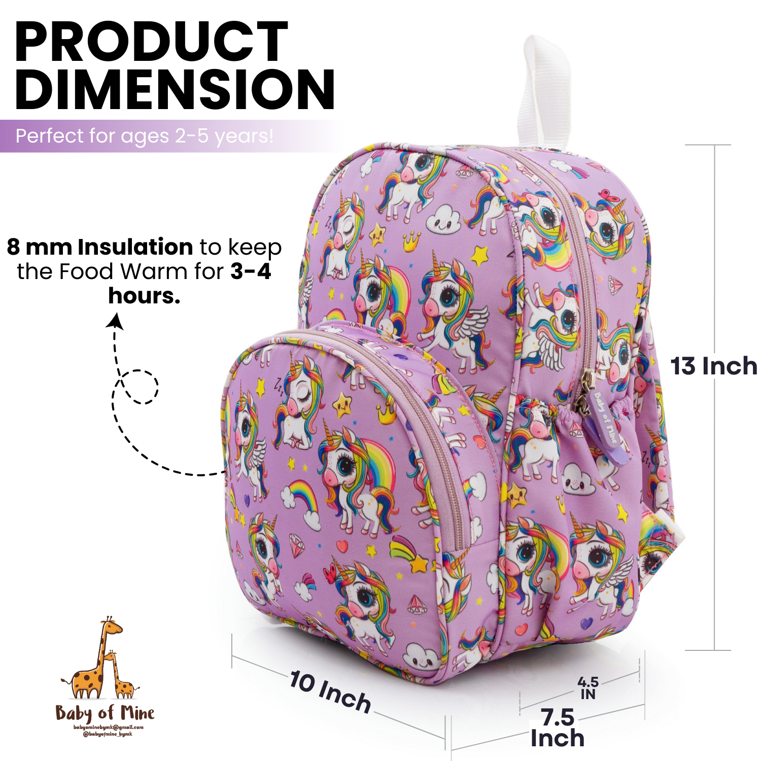Baby of Mine Preschool Rainbow Unicorn Print School Bag for Kids (2-5 Years) | Trendy Backpack for Boys & Girls | Ideal for Preschool, Nursery, Kindergarten, School, Picnic, and Travel | 13-Inch, 15L