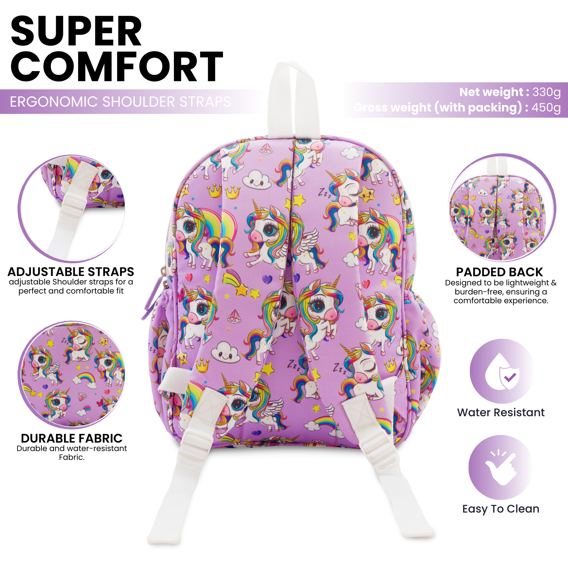 Baby of Mine Preschool Rainbow Unicorn Print School Bag for Kids (2-5 Years) | Trendy Backpack for Boys & Girls | Ideal for Preschool, Nursery, Kindergarten, School, Picnic, and Travel | 13-Inch, 15L