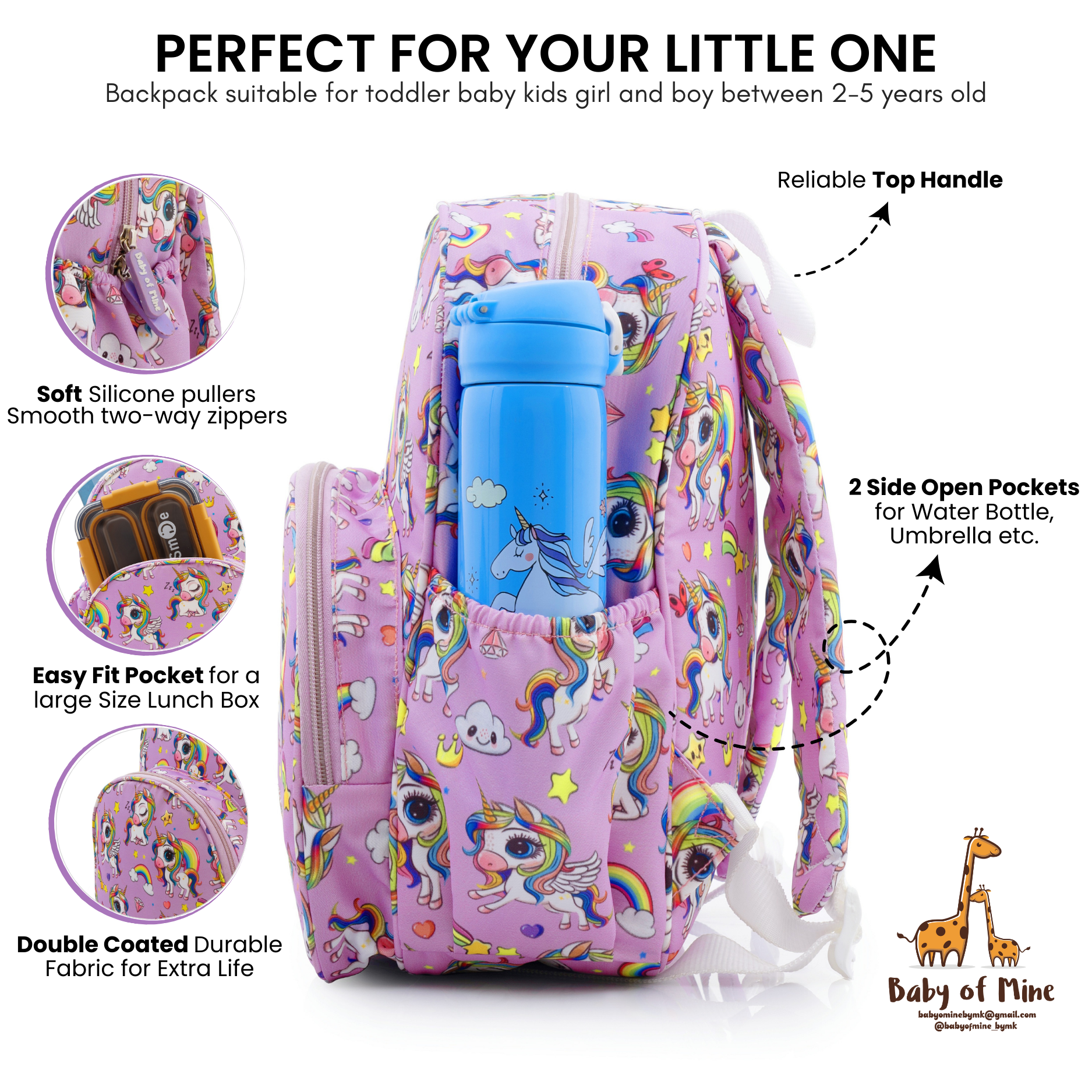 Baby of Mine Preschool Rainbow Unicorn Print School Bag for Kids (2-5 Years) | Trendy Backpack for Boys & Girls | Ideal for Preschool, Nursery, Kindergarten, School, Picnic, and Travel | 13-Inch, 15L