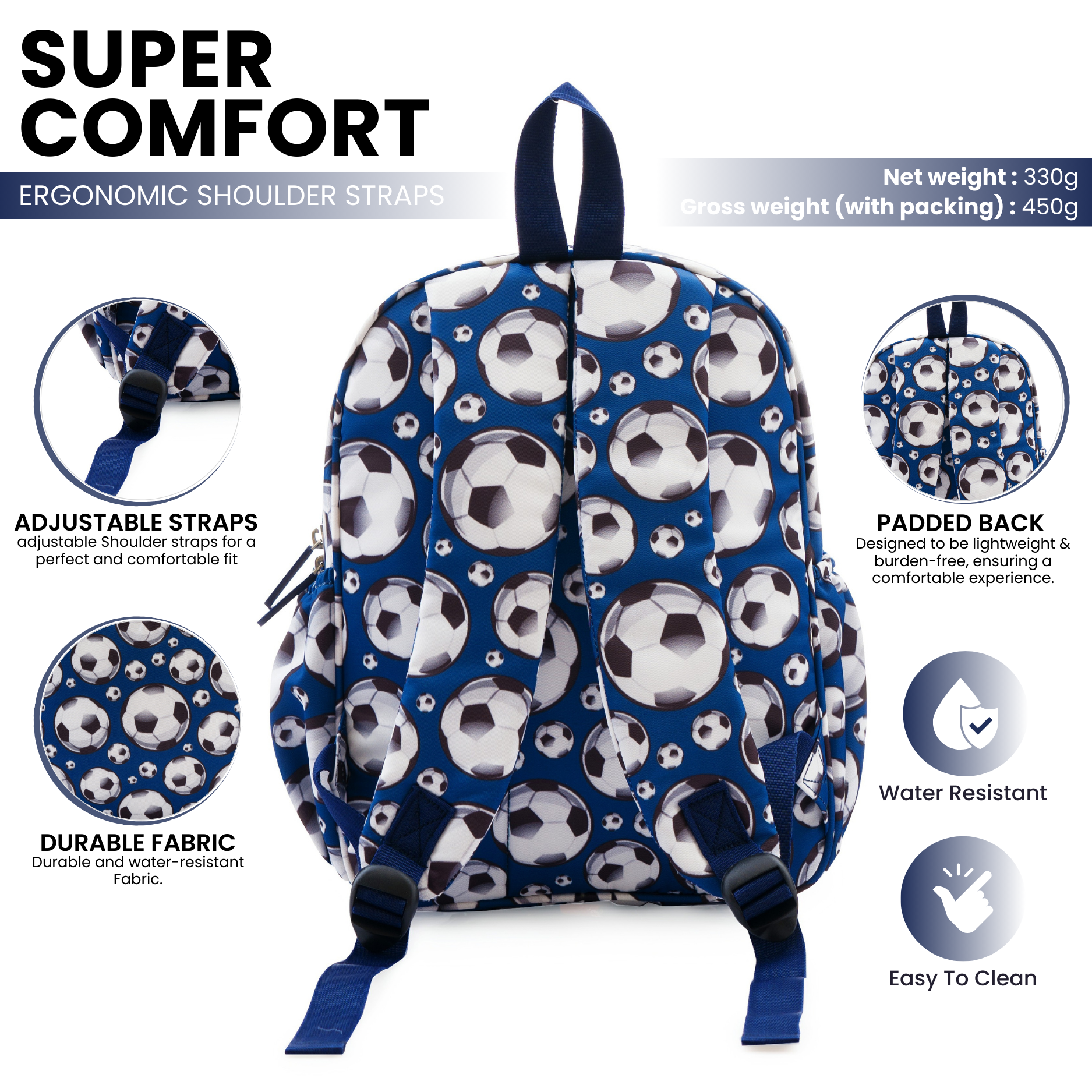 Baby of Mine Preschool Football Print School Bag for Kids (2-5 Years) | Trendy Backpack for Boys & Girls | Ideal for Preschool, Nursery, Kindergarten, School, Picnic, and Travel | 13-Inch, 15L