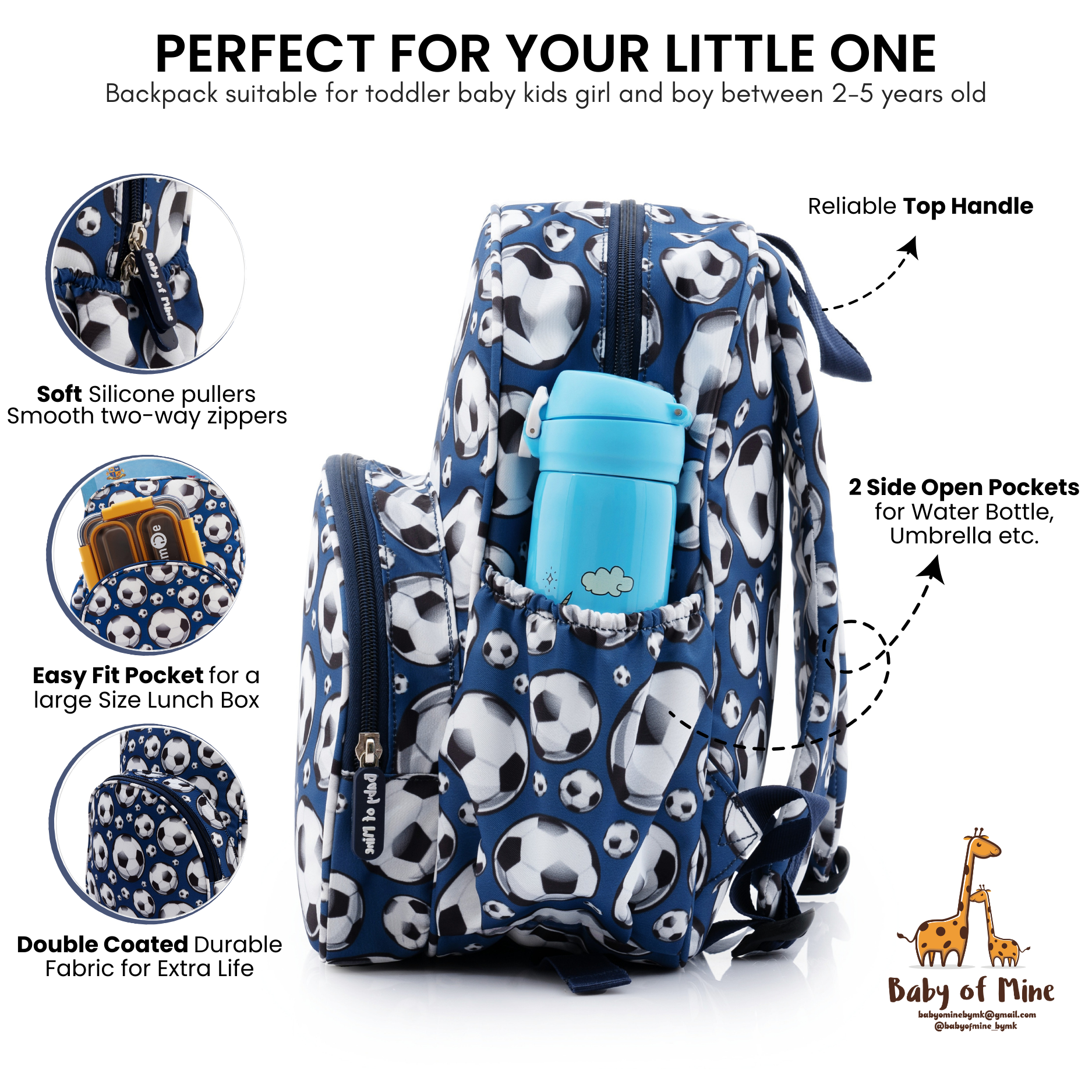 Baby of Mine Preschool Football Print School Bag for Kids (2-5 Years) | Trendy Backpack for Boys & Girls | Ideal for Preschool, Nursery, Kindergarten, School, Picnic, and Travel | 13-Inch, 15L